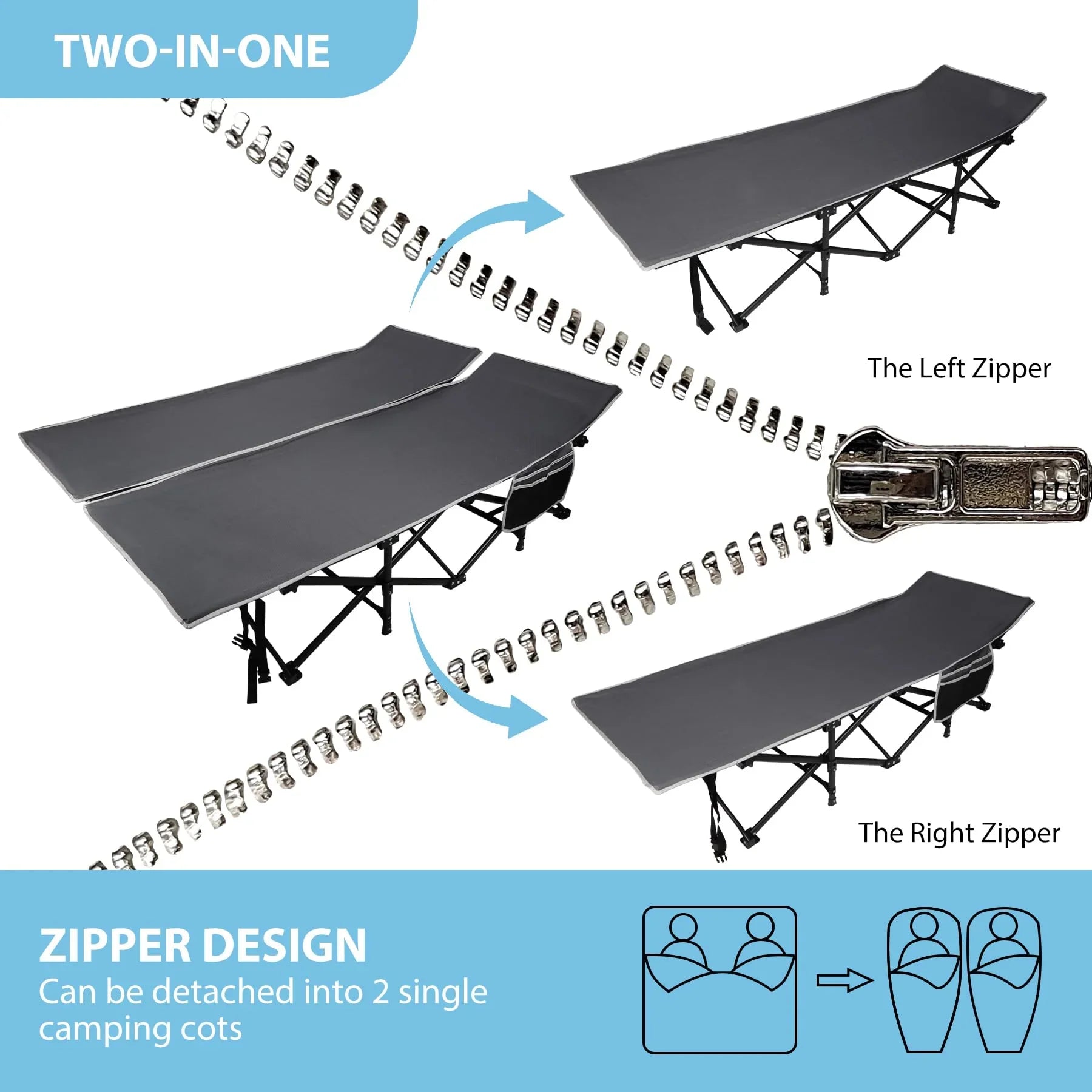 2 Person Folding Camping Cot, 56" Extra Wide