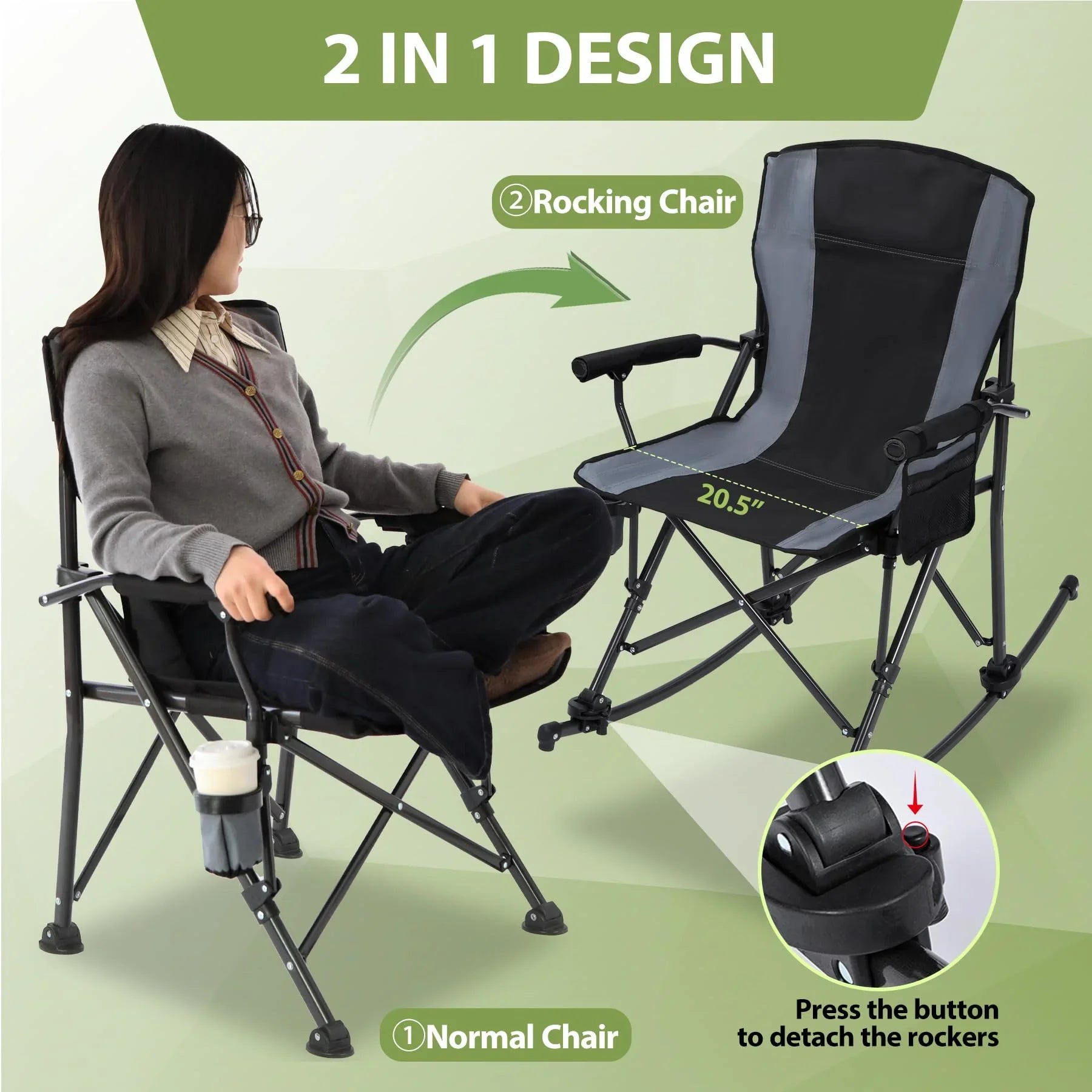 Piston Rocking Camp Chair Redcamp Rocking Camping Chair, 2-in-1 Outdoor Rocker with High Back and ...