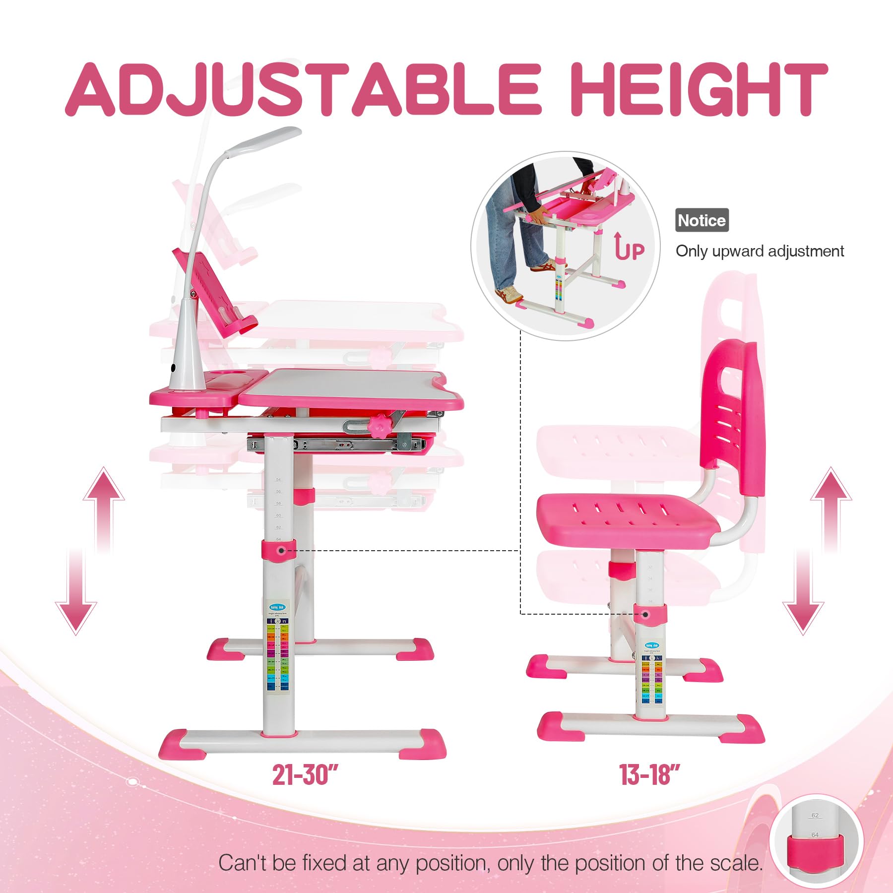 REDCAMP Adjustable Student Desk and Chair Set with Drawing Tilt Desktop