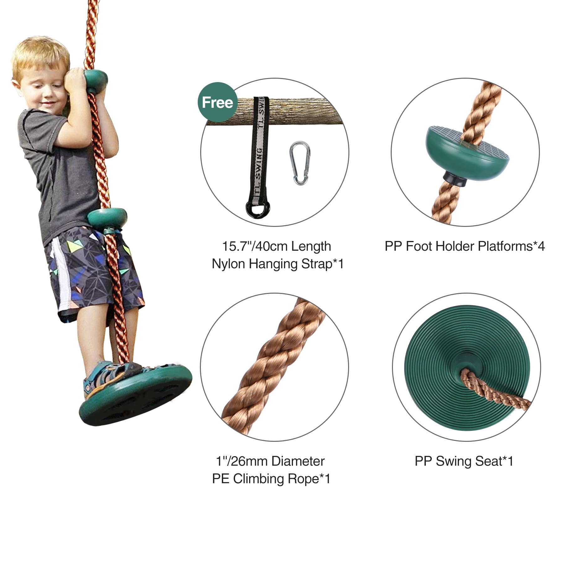 Kids Belt Swing Seat & Disc Climbing Rope Combo Set