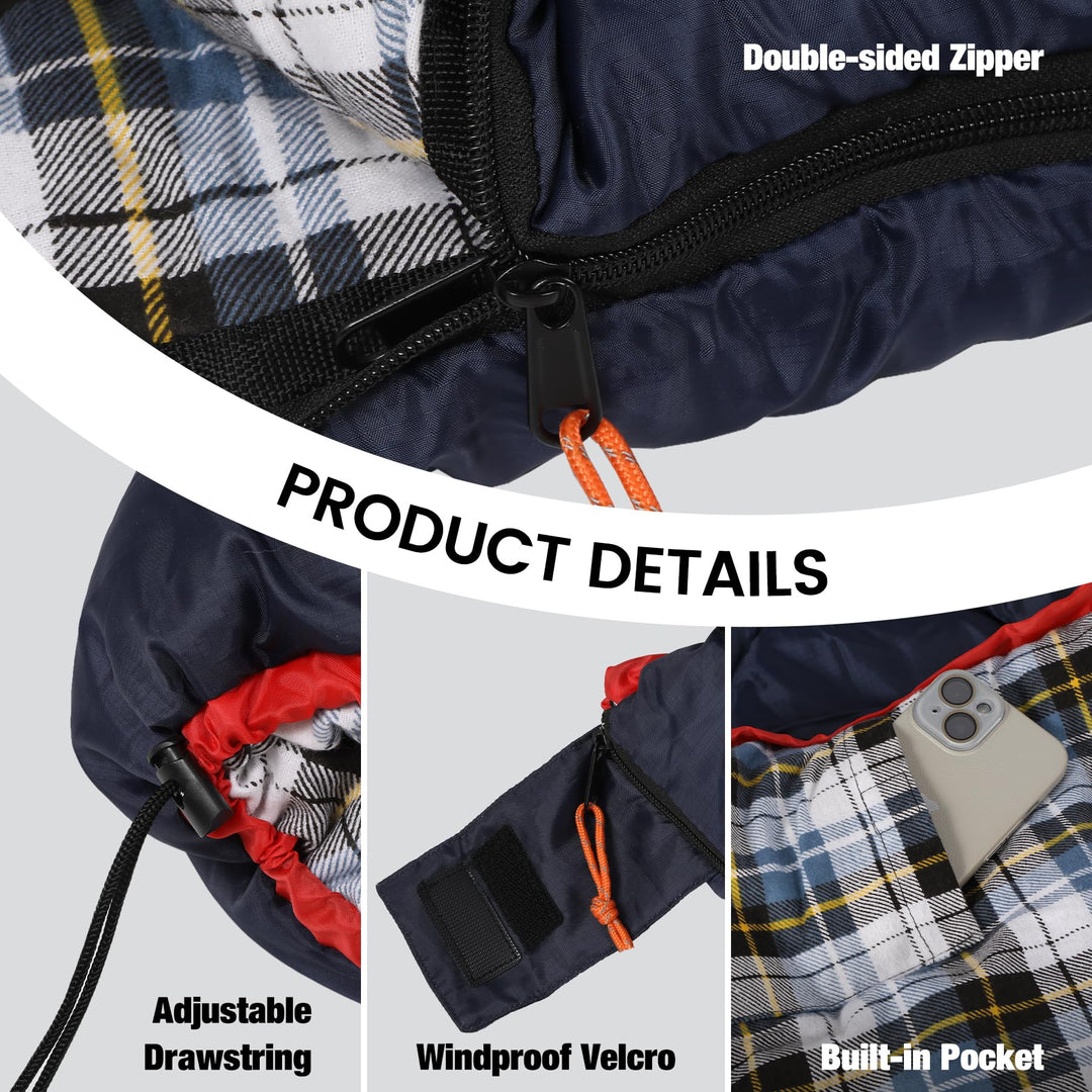 REDCAMP Cotton Flannel Sleeping Bag for Camping Backpacking,4 Season Adults Cold Weather Envelope Sleeping Bags with 2/3/4lbs Filling