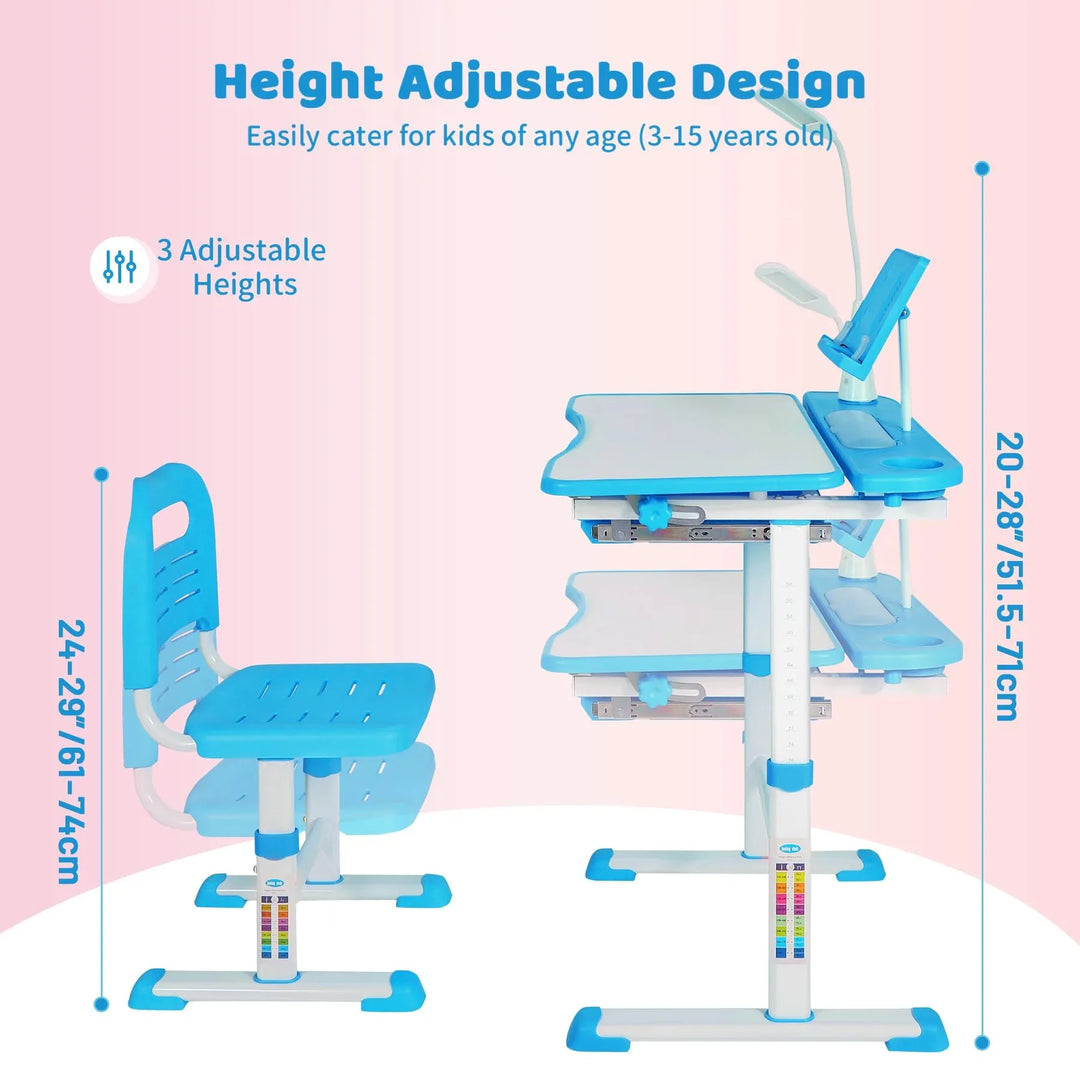 REDCAMP Adjustable Student Desk and Chair Set with Drawing Tilt Desktop