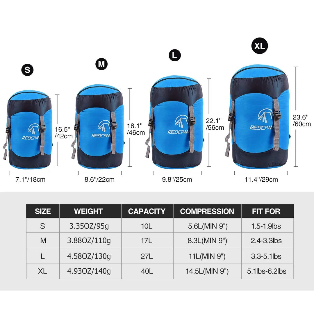Compression Stuff Sack, 10L/17L/27L/40L Lightweight Sleeping Bag Compression Sack Great for Backpacking, Hiking and Camping,Blue