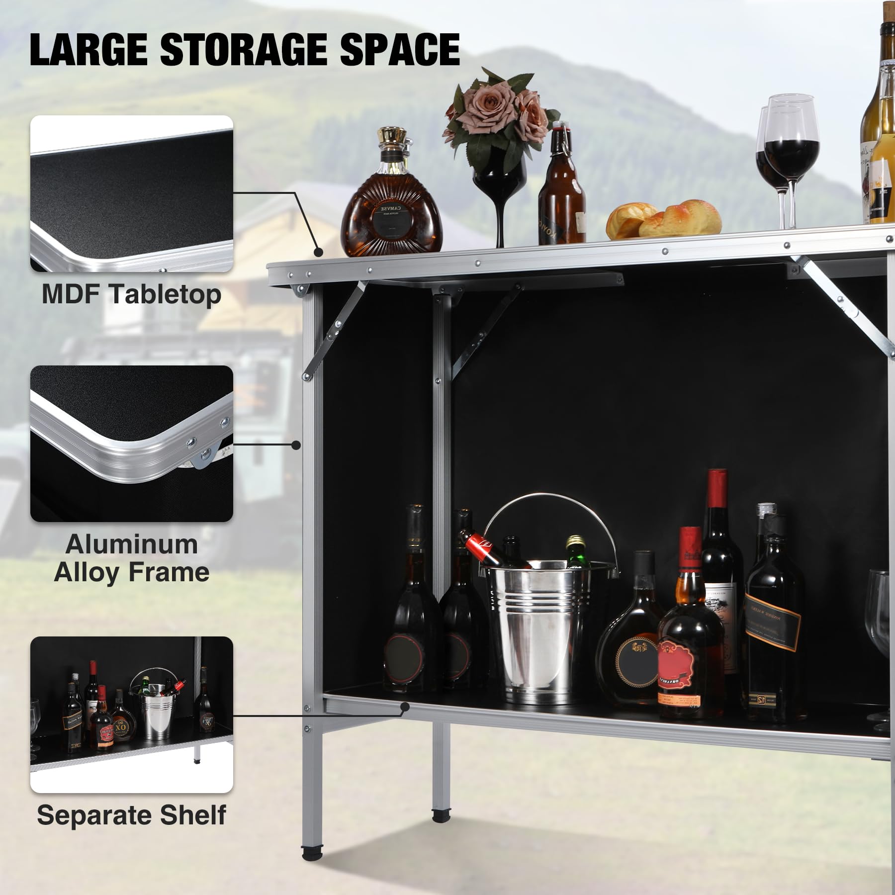 Pop-Up Folding Bar Table with LED Lighting System