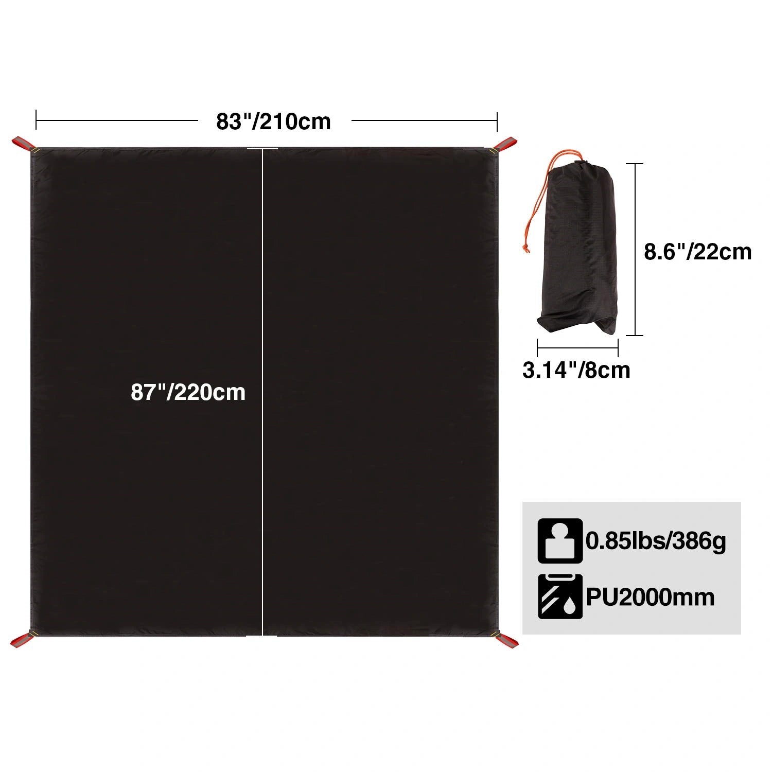 Ultralight Tent Footprint for 1-2 Person Tent, Multifunctional Waterproof Camping Tarp for Outdoor Hiking, Lightweight and Compact, 87"x55"