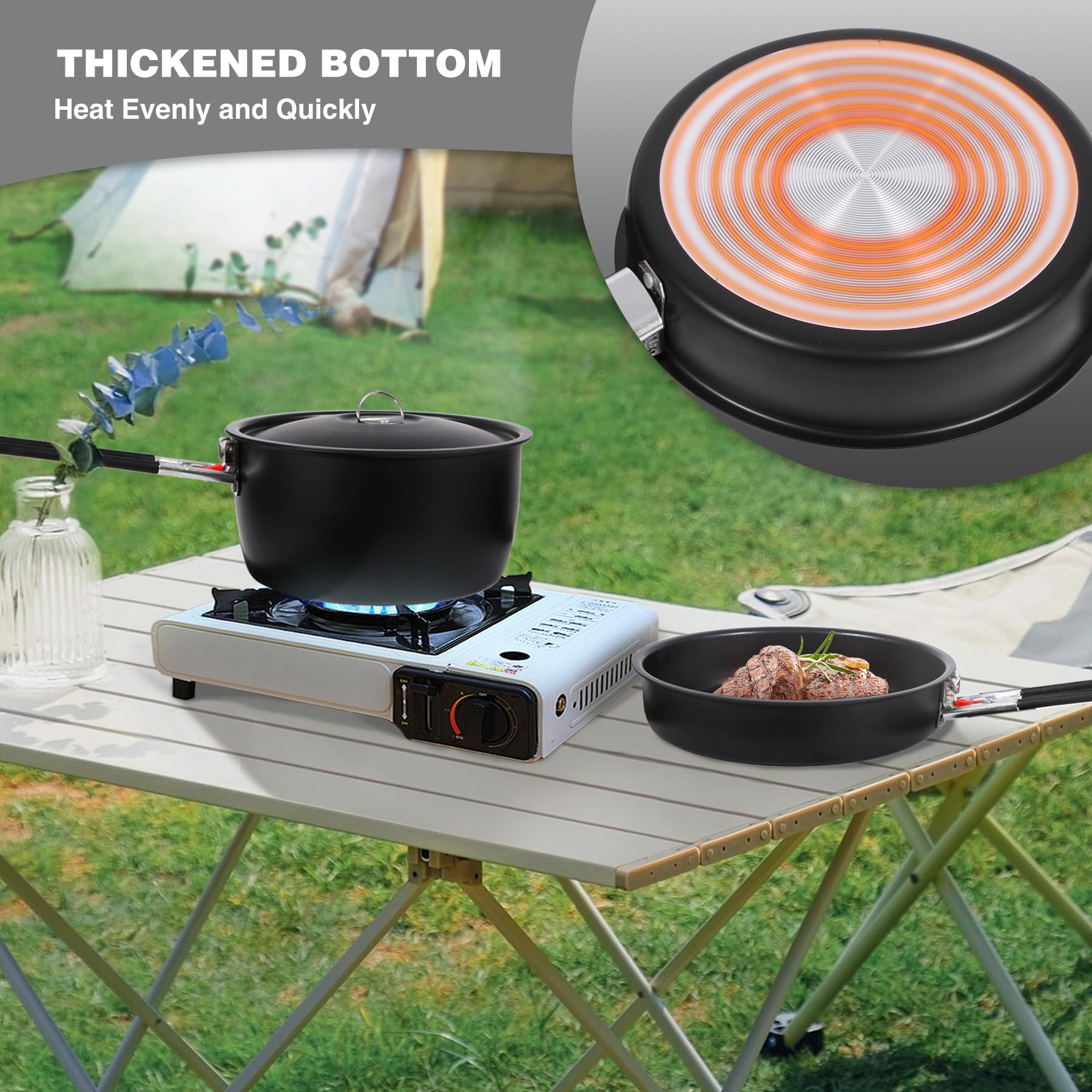 Camping Cookware Mess Kit with Folding Handle