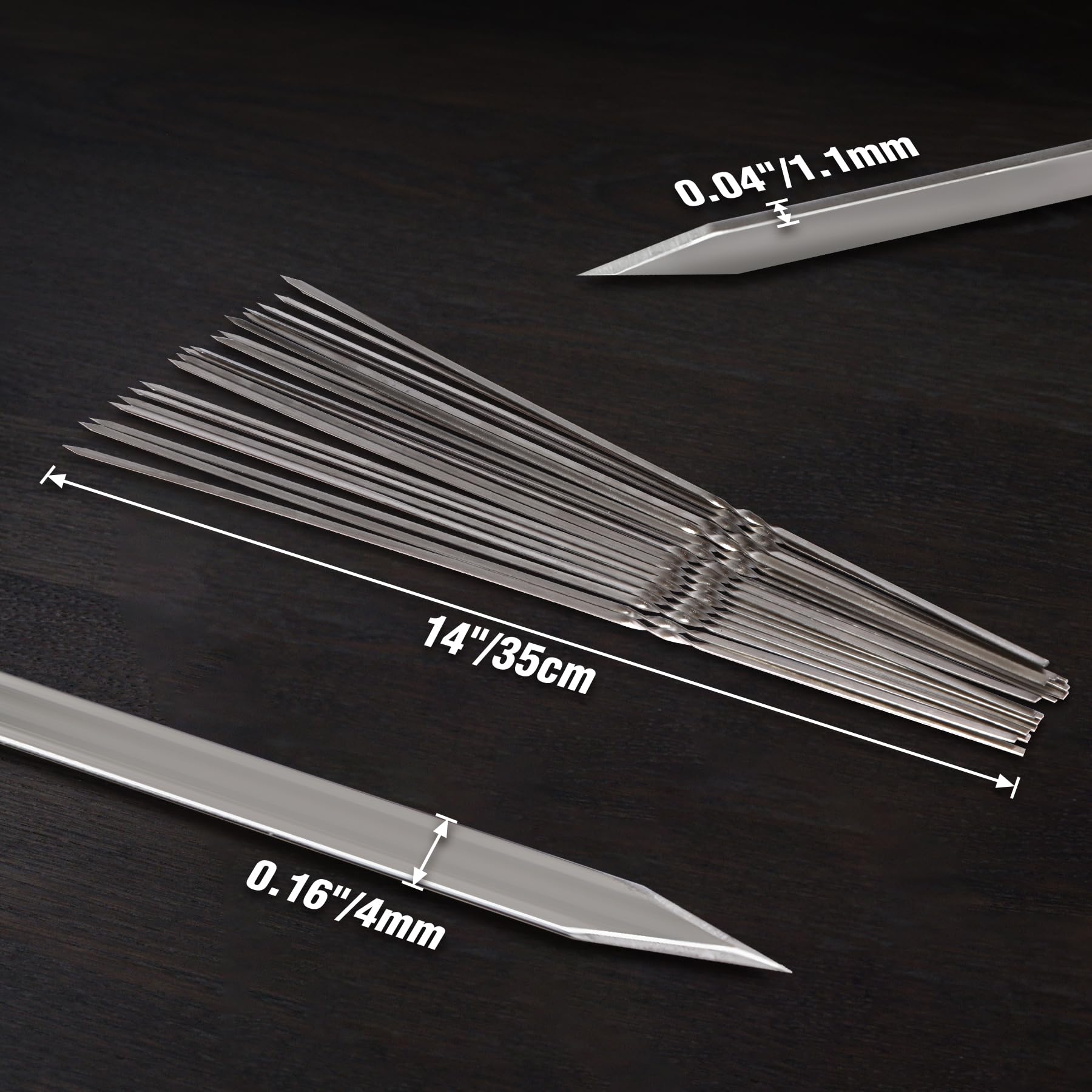 14-Inch Flat Stainless Steel BBQ Skewers