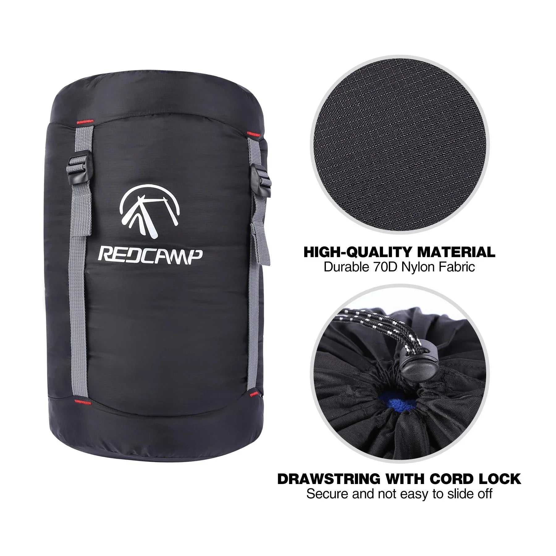 Nylon Compression Stuff Sack, 10L/17L/27L/40L Lightweight Sleeping Bag Compression Sack Great for Backpacking, Hiking and Camping,Black
