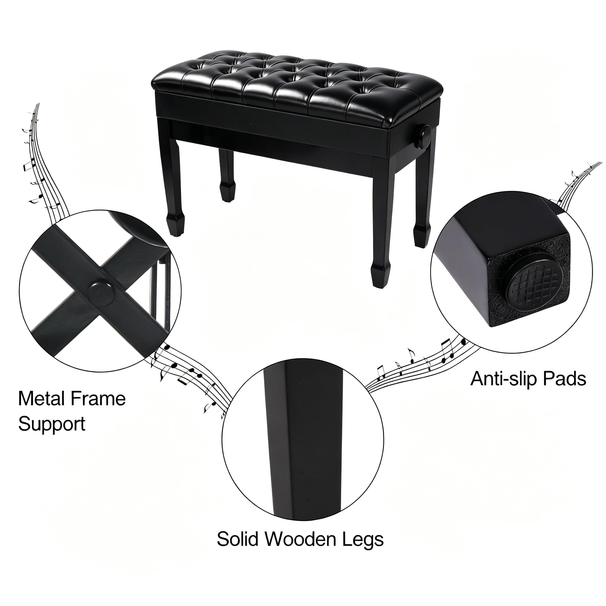 Adjustable Double Piano Bench with Storage