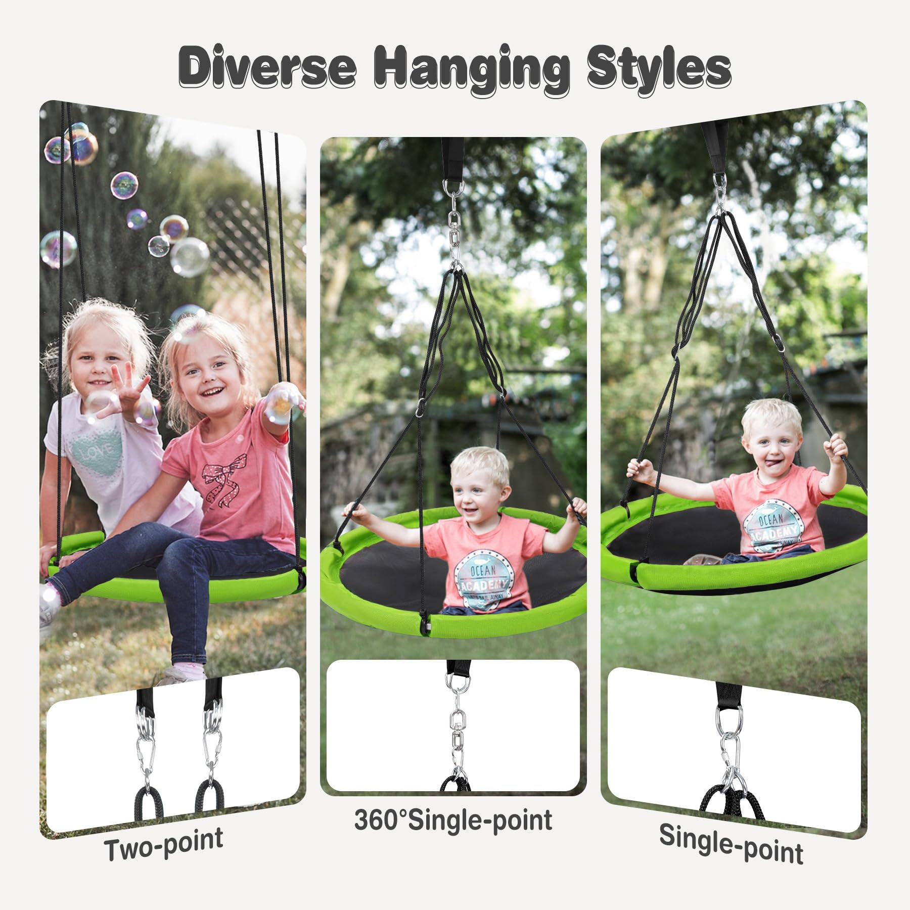 43" Tree Swing for Kids Outdoor, Waterproof Large Round Flying Saucer Swings for Trees and Swingset, Strong Heavy Duty for Outside Playground, 500LBS Weight Capacity, Purple