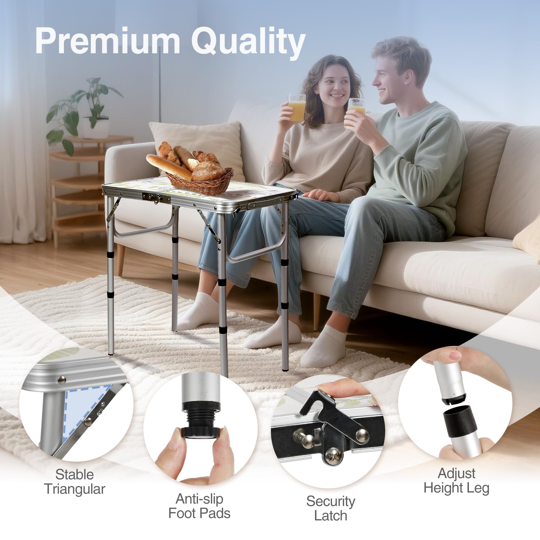 2ft Portable Camping Table，3 Adjustable Height