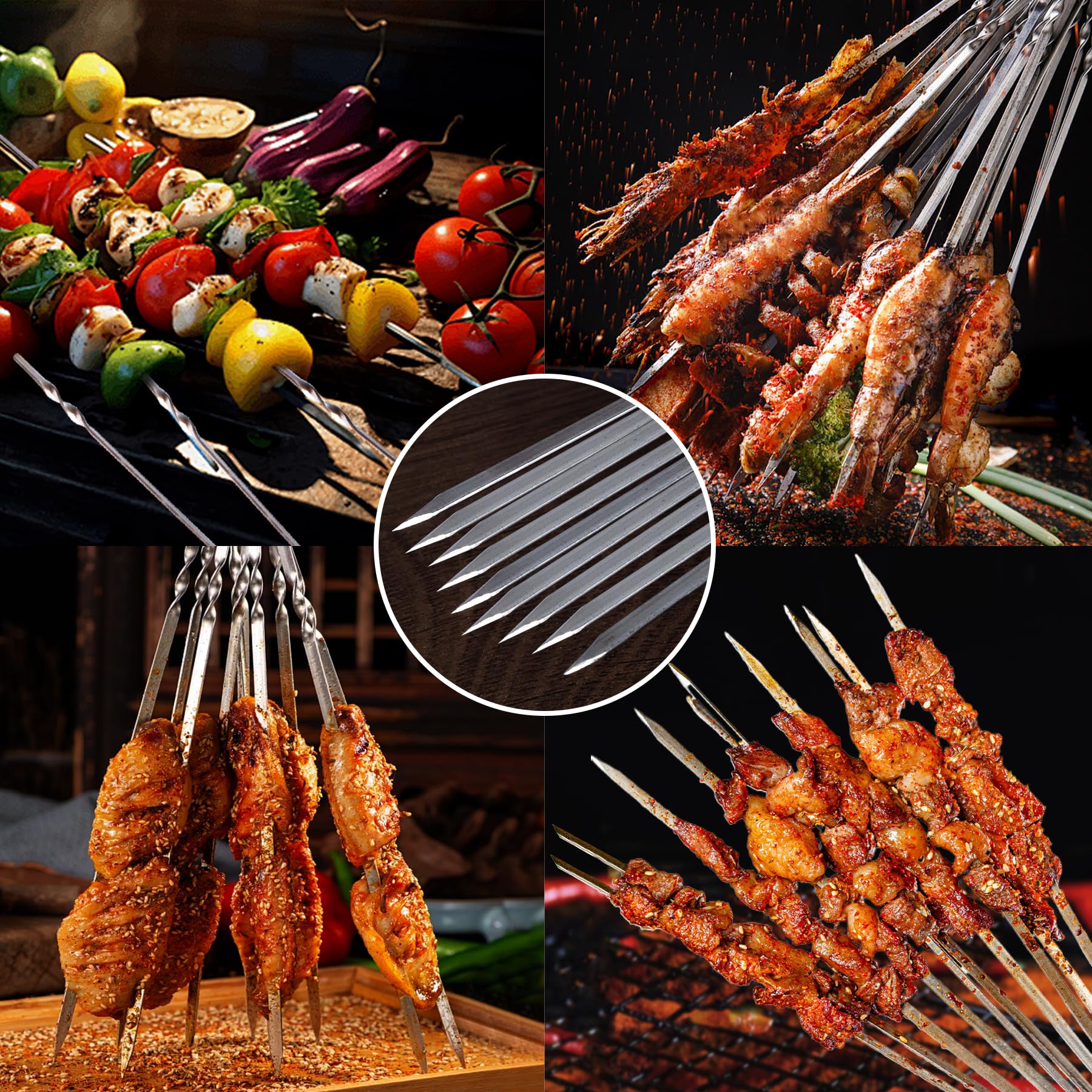 14-Inch Flat Stainless Steel BBQ Skewers