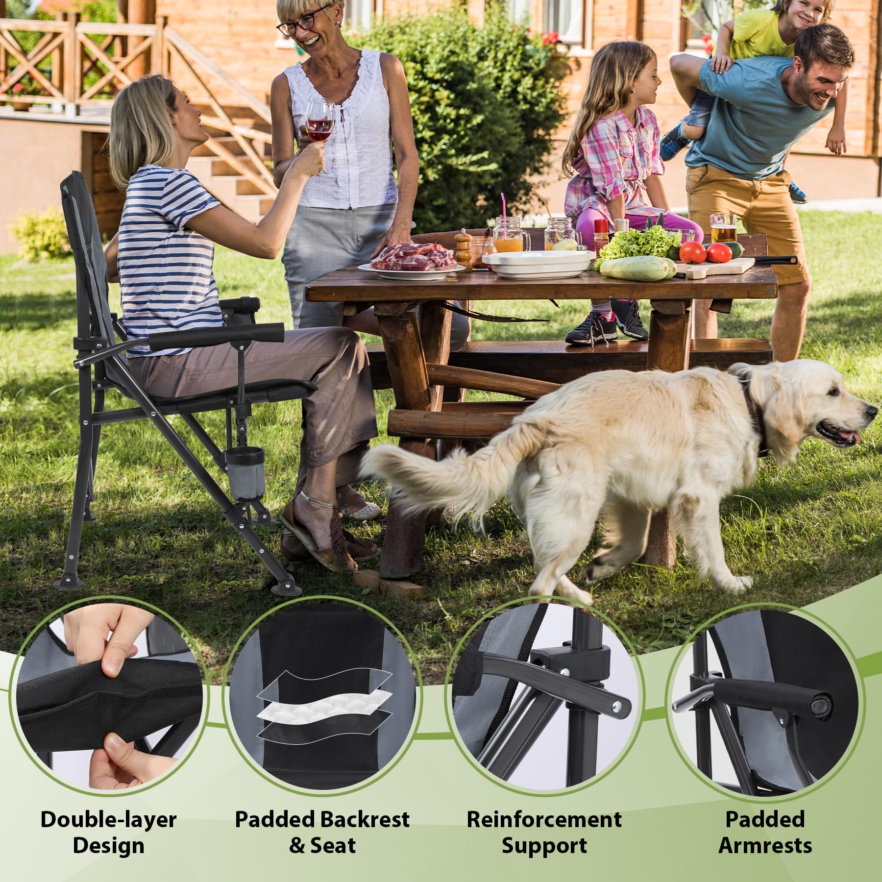 Heavy Duty Padded Camp Chair with Hard Arms