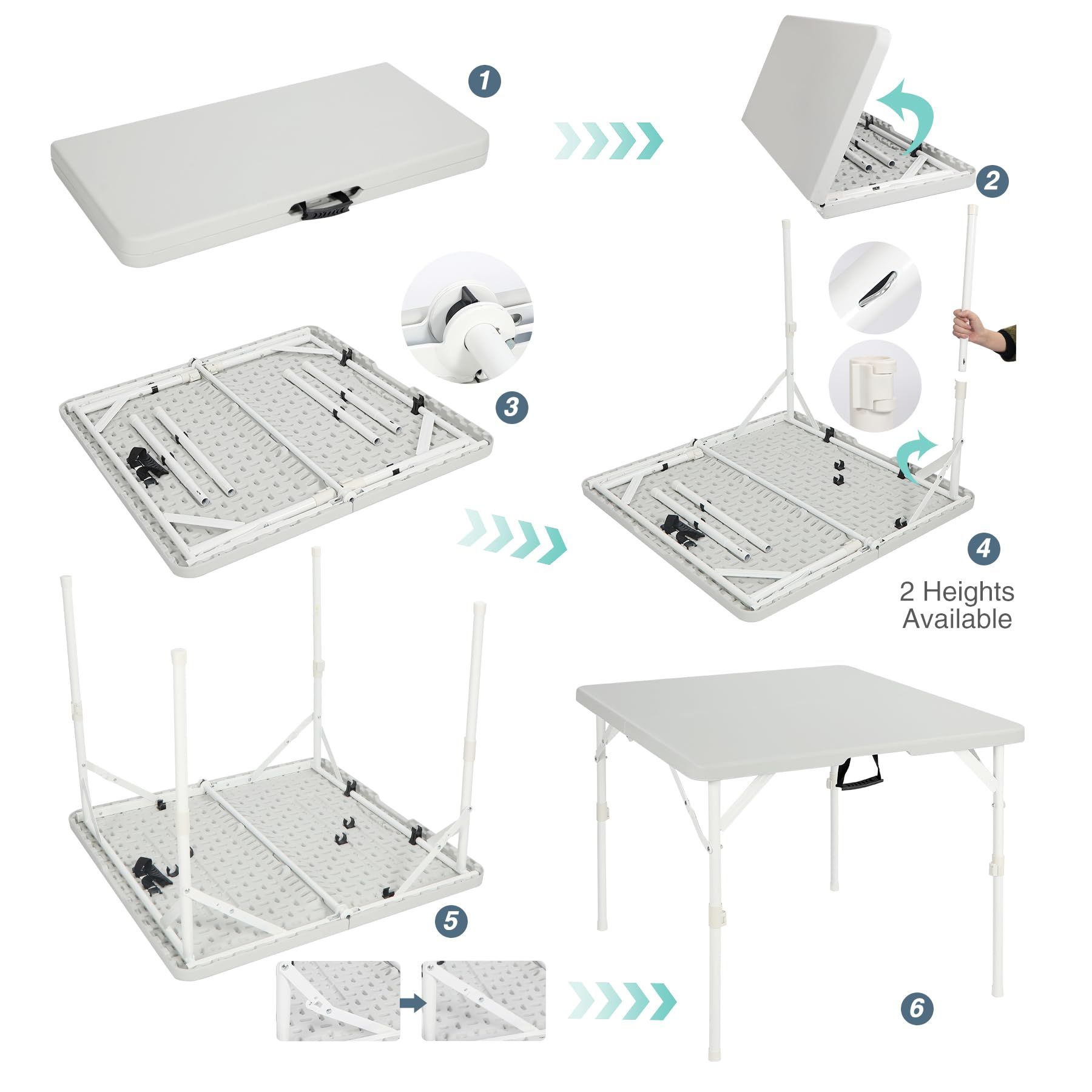 Table à cartes carrée légère et portable avec pieds pliables 