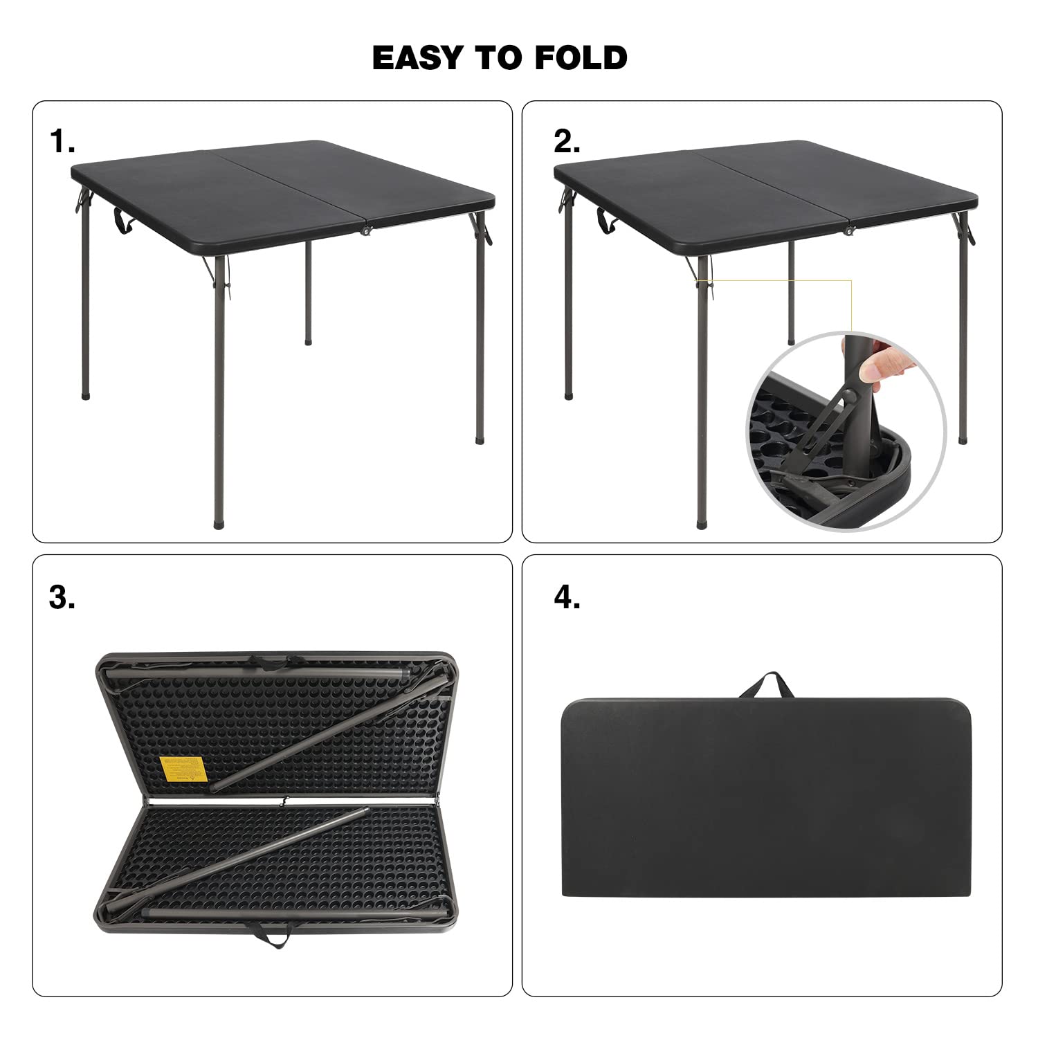 Table à cartes carrée légère et portable avec pieds pliables 