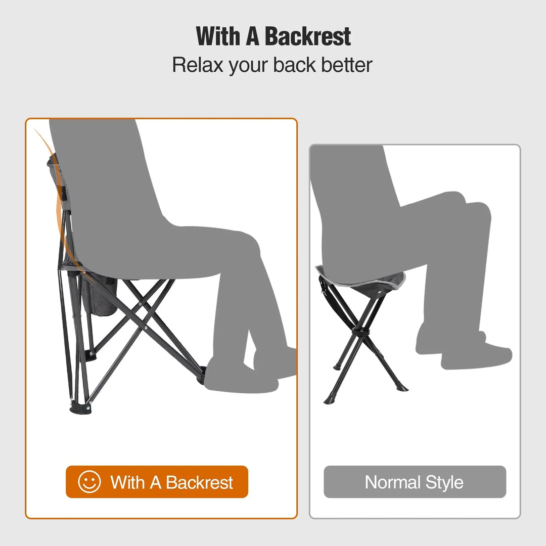 2 Pack Tripod Camping Chairs Folding Lightweight, Portbal 3 Legged Tripod Stool Seat with Cup Holders, Small Fishing Chairs Compact for Adults Golf, Hunting,Dark Grey