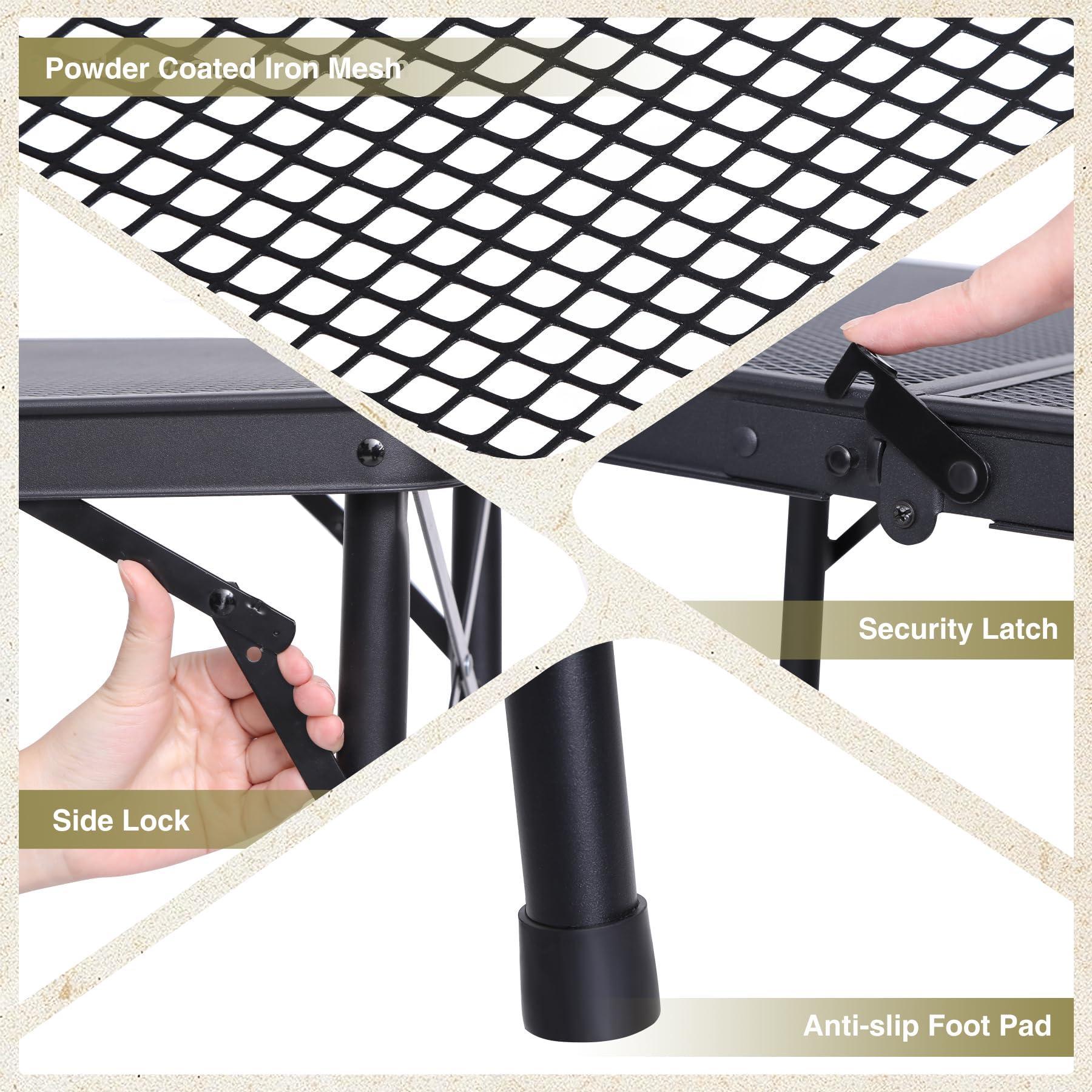 2 Feet Small Folding Grill Table for Outside, 3 Heights Adjustable Portable Metal Outdoor Picnic Table for Camping Travel Cooking BBQ, Black, 24" Lx 16" Wx 27.5" H