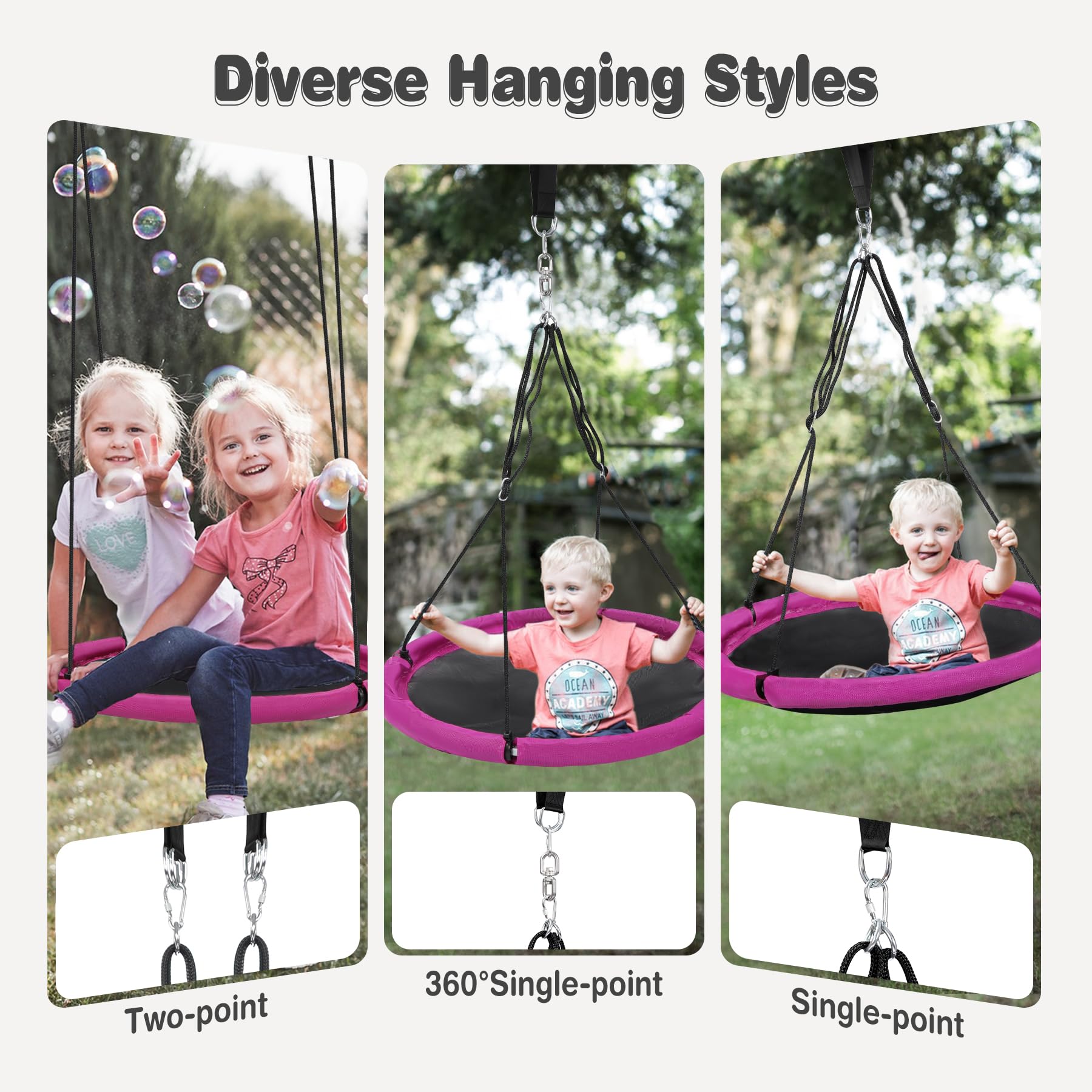 43" Tree Swing for Kids Outdoor, Waterproof Large Round Flying Saucer Swings for Trees and Swingset, Strong Heavy Duty for Outside Playground, 500LBS Weight Capacity, Purple