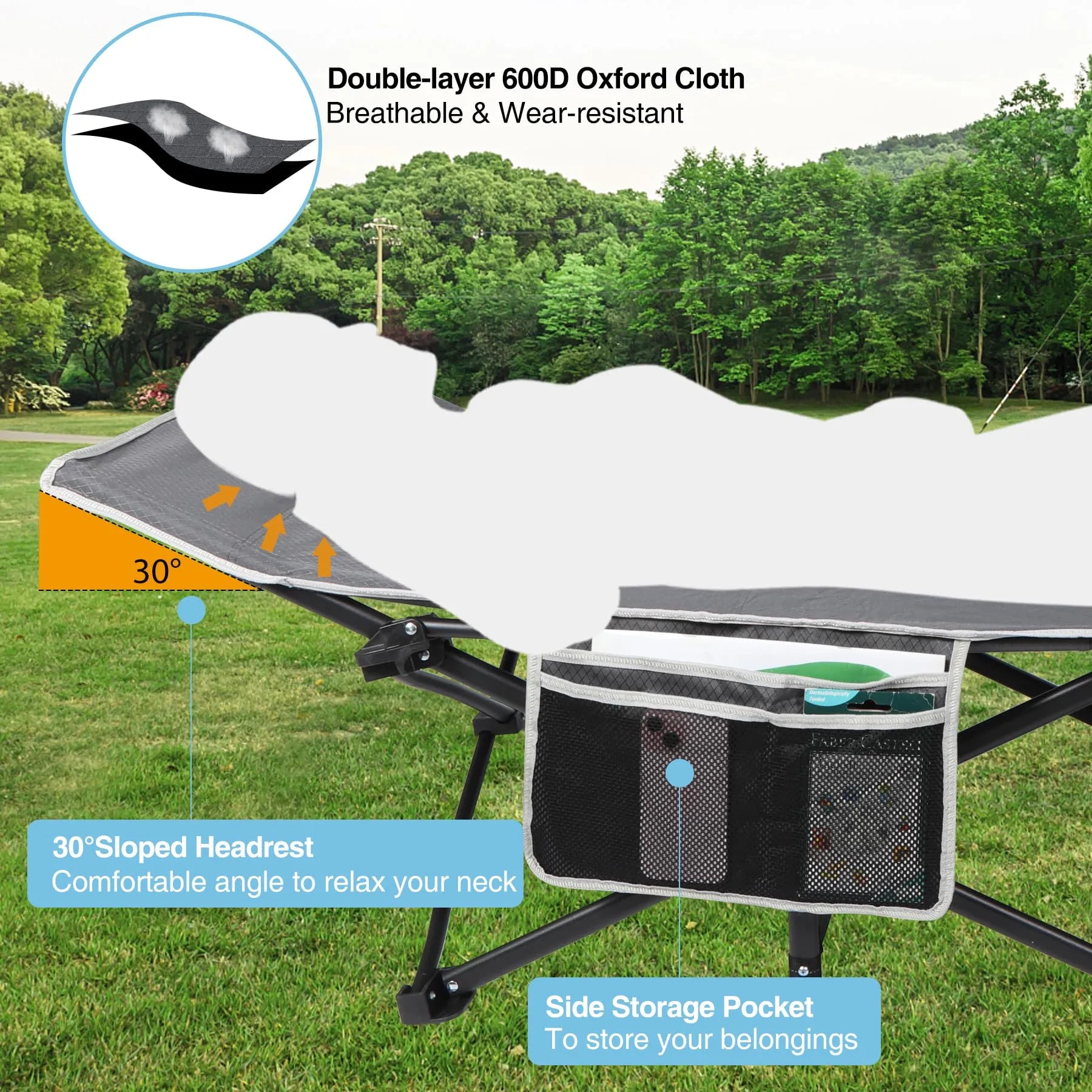 2 Person Folding Camping Cot, 56" Extra Wide