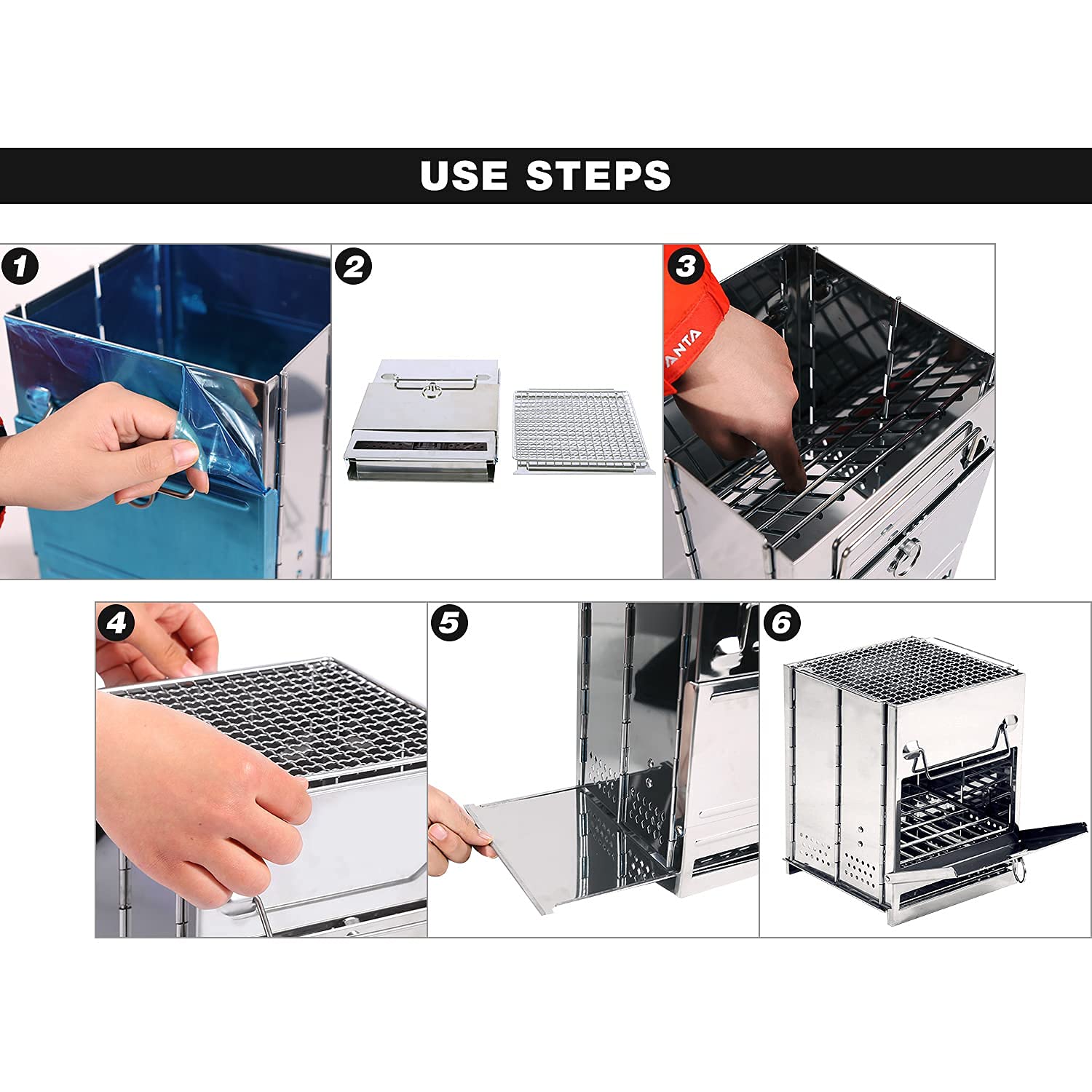 Folding Wood Burning Camping Stove with Grill