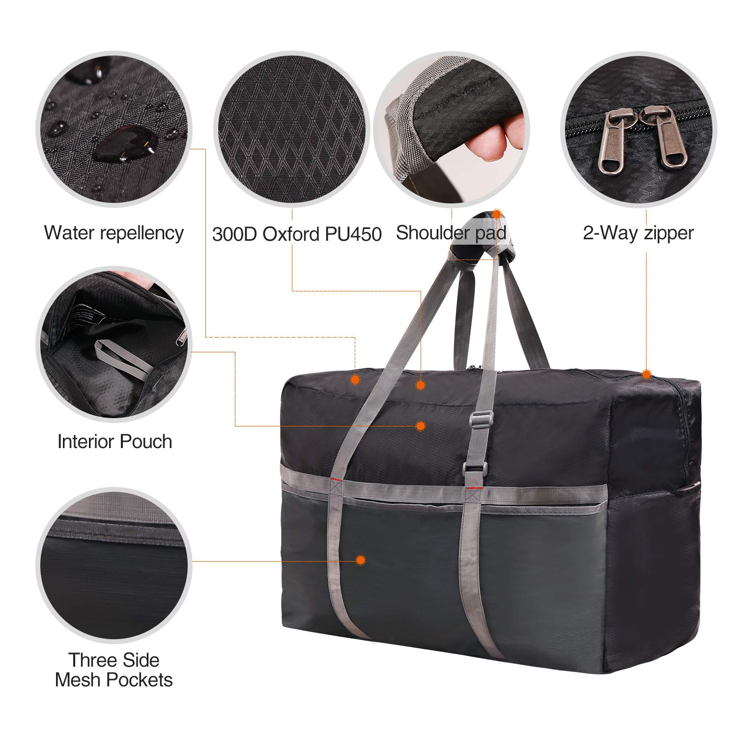 60/75/96L/100L Large Foldable Travel Bag Lightweight Sports Bag