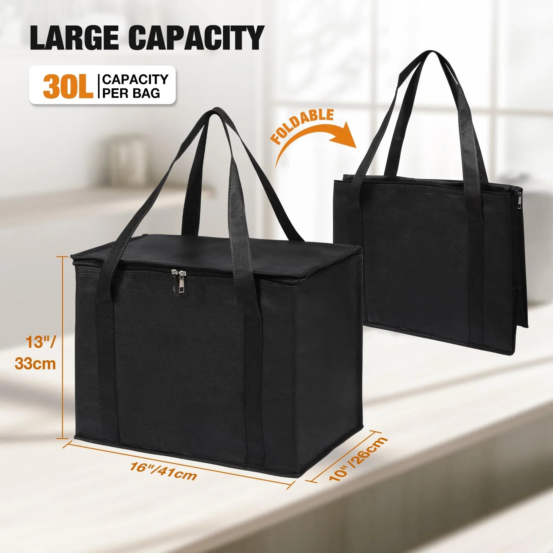 Insulated Cooler Bag Reusable Grocery Bags with Zippered Top