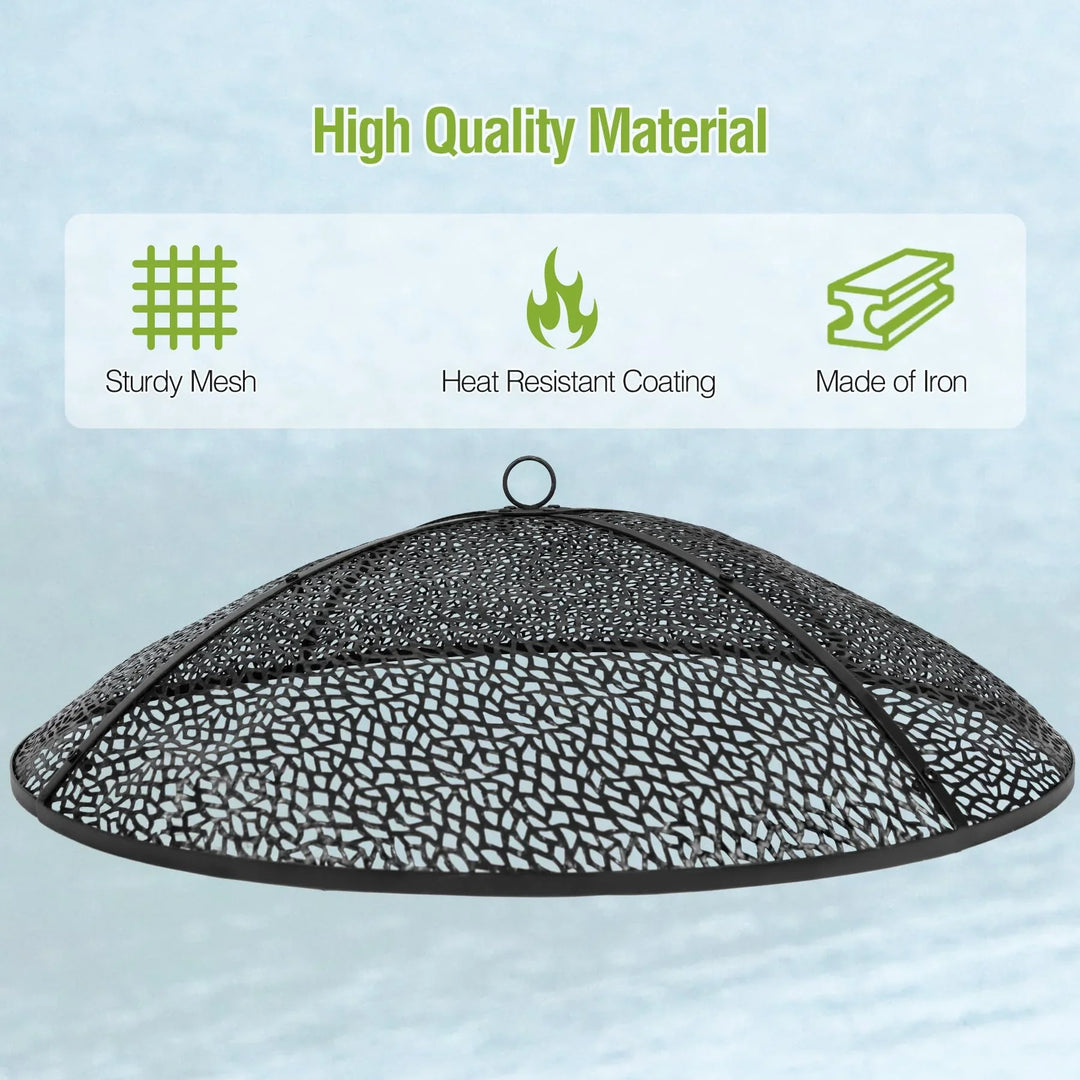 36Inch Fire Pit Spark Screen, Collapsible Fire Pit Screen Round with Handle, Heavy Duty Iron Fire Pit Cover Mesh Round Replacement Firepit Screens Easy Opening for Outdoor Patio Backyard