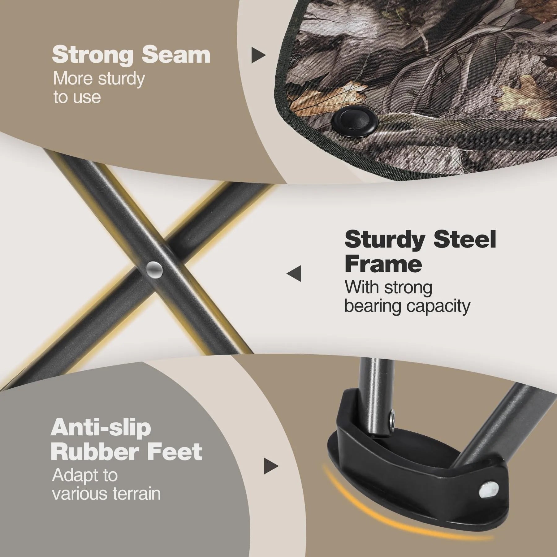 2 Pack Tall Tripod Chairs for Adults, Folding Lightweight Portable Golf Chairs for Spectators, Compact 3 Legged Tripod Stools Seat with Backrest for Camping Fishing Hunting, Camo