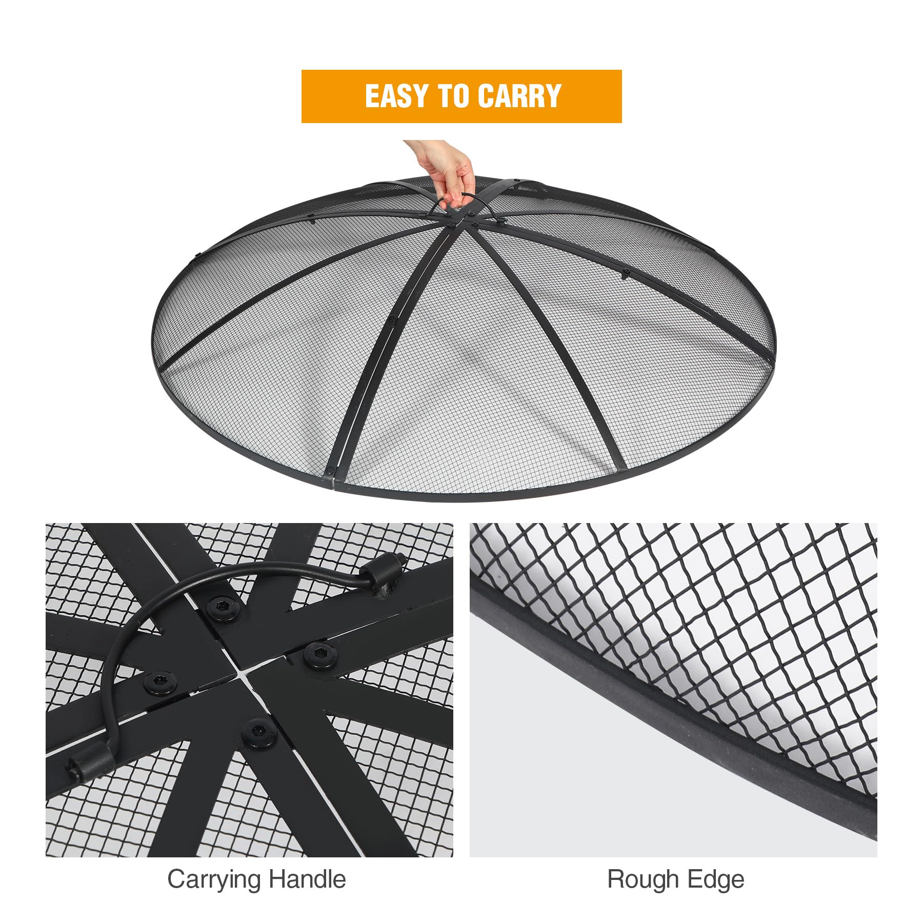 Fire Pit Spark Screen with Handle and Poker Outdoor Mesh Cover30"/36"