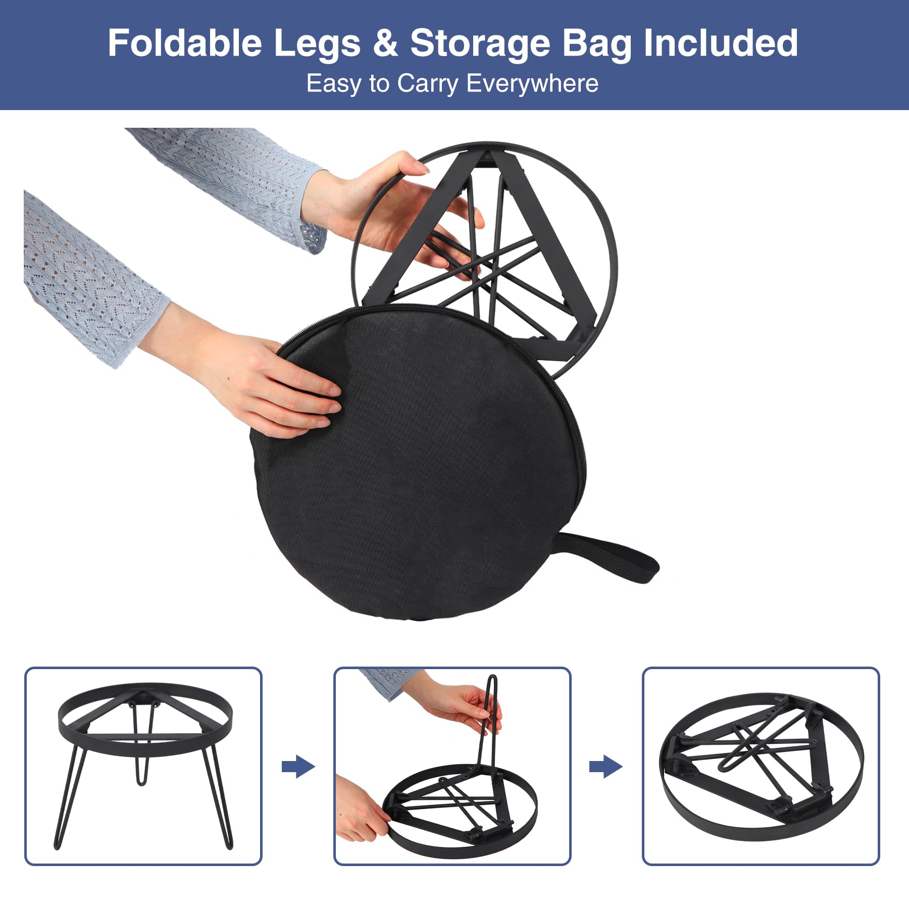 Folding Campfire Tripod for Cooking, Portable Camping Tripod Stand for Solo Stove Bonfire Fire Pit, Dutch Oven, Open Fire, Iron Black