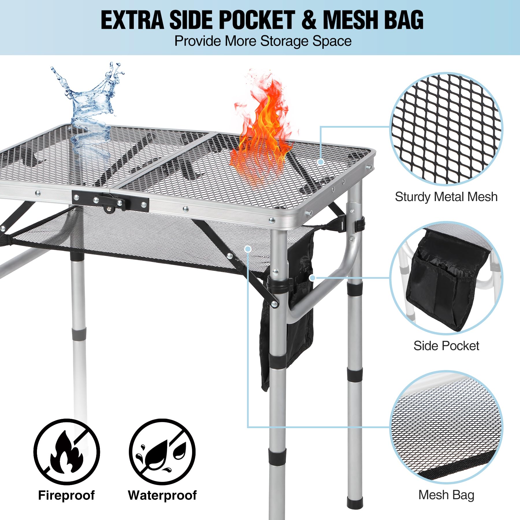 Adjustable Aluminum Mesh Camping Table