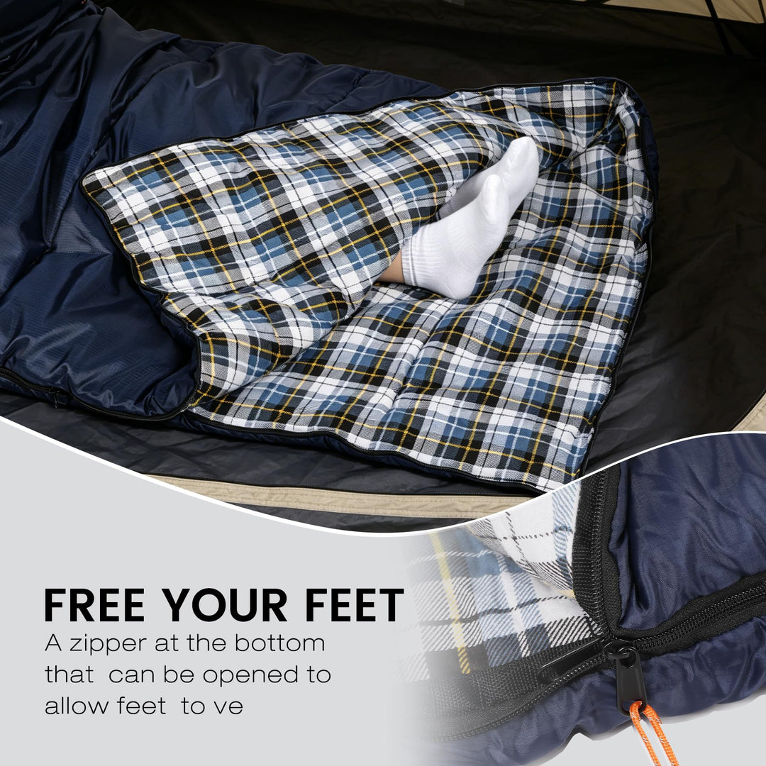 REDCAMP Cotton Flannel Sleeping Bag for Camping Backpacking,4 Season Adults Cold Weather Envelope Sleeping Bags with 2/3/4lbs Filling