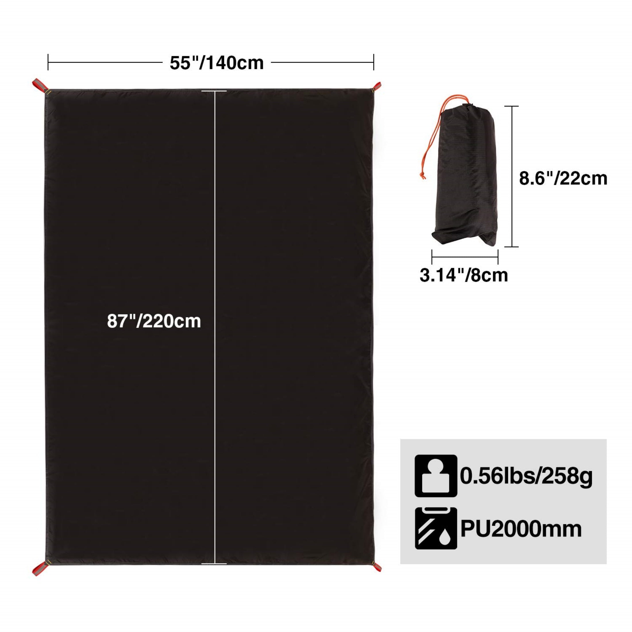 REDCAMP Ultralight Tent Footprint for 1-2 Person Tent 87 x 55 Inches