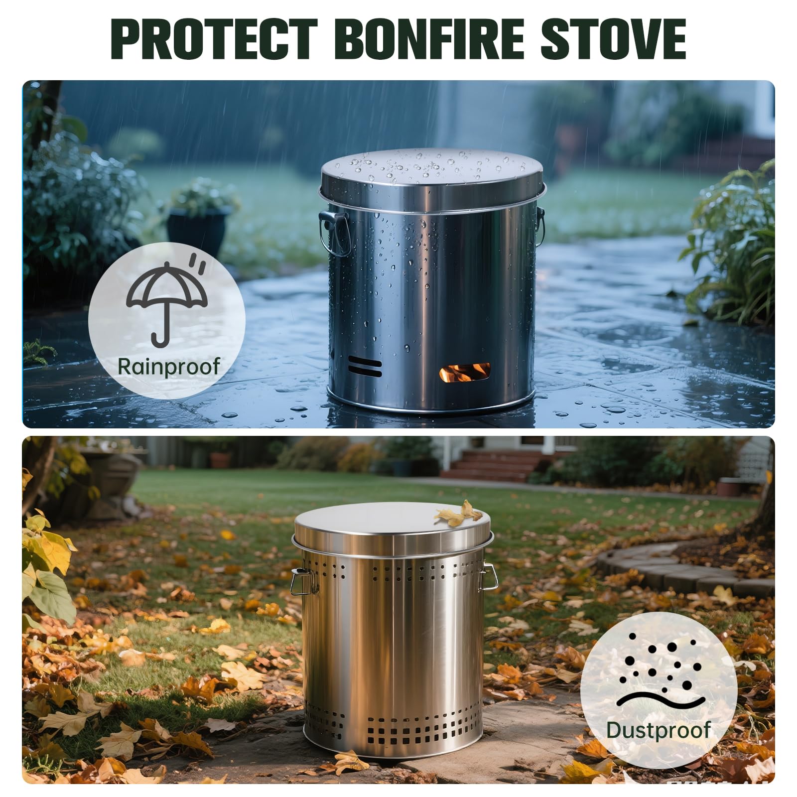 20" Fire Pit Cover Lid for Solo Stove Bonfire, Round Stainless Steel Fire Pit Top Metal Cover, Heavy Duty Outdoor Patio Camping Accessory for Protection and Tabletop Use