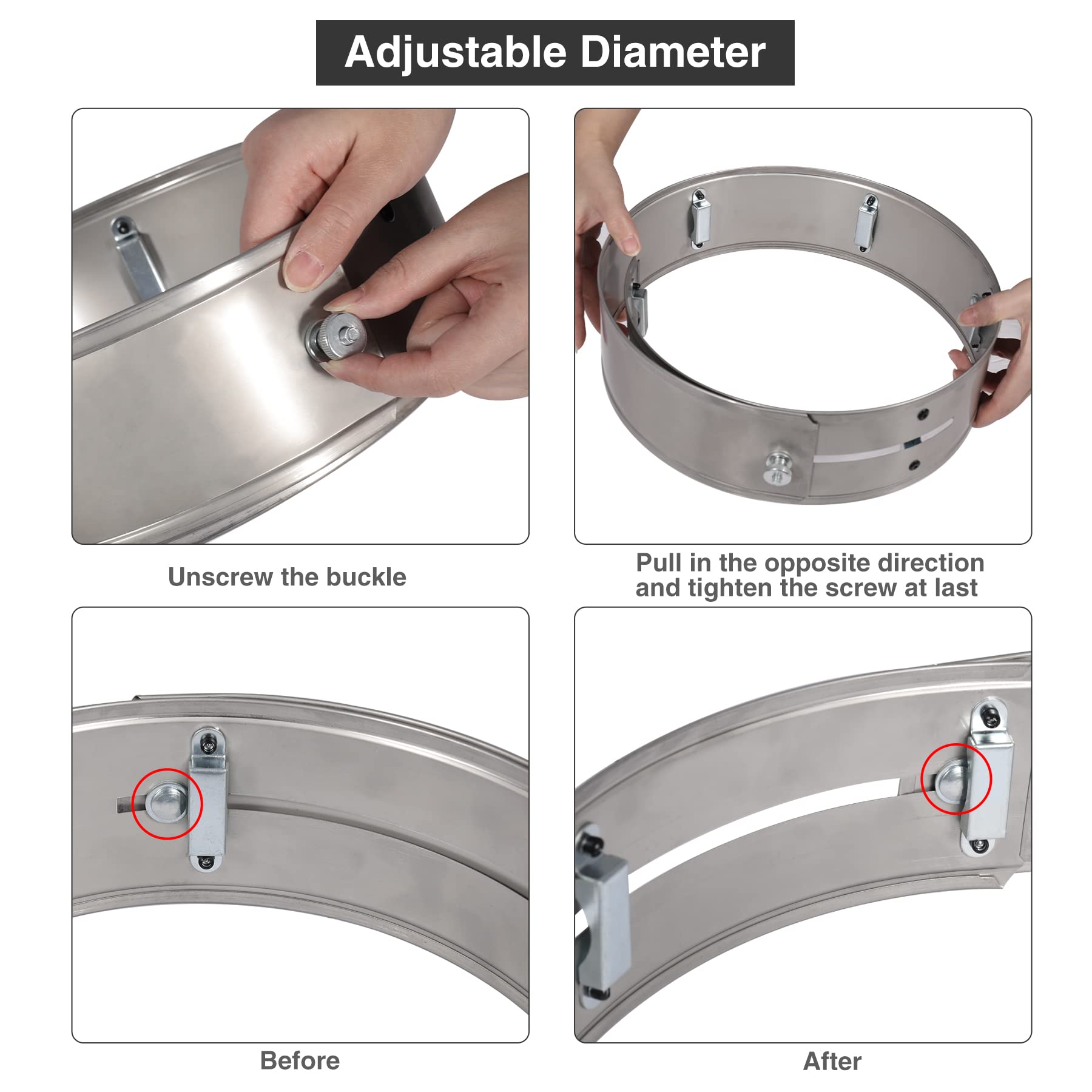 Rocket Stove Windscreen, 9.8"-14.2" Adjustable Stainless Steel Camping Wood Stove Windshield Portable for Outdoor Cooking, Round Silver