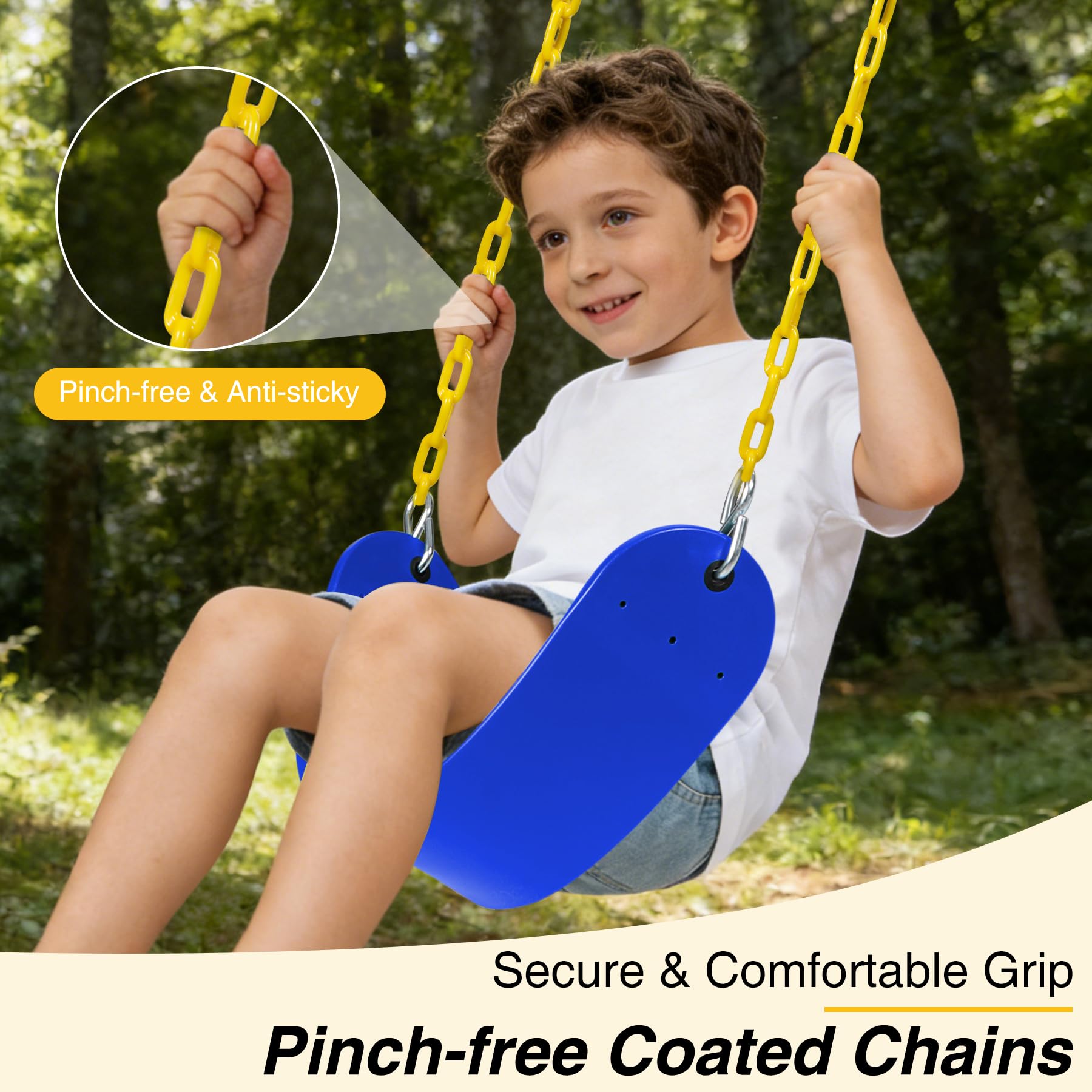 2 Pack Heavy Duty Swing Seats with 66" Chain, Swing Set Accessories Replacement with Snap Hooks for Kids and Adults, Ideal for Outdoor Play, Playgrounds and Trees, Blue
