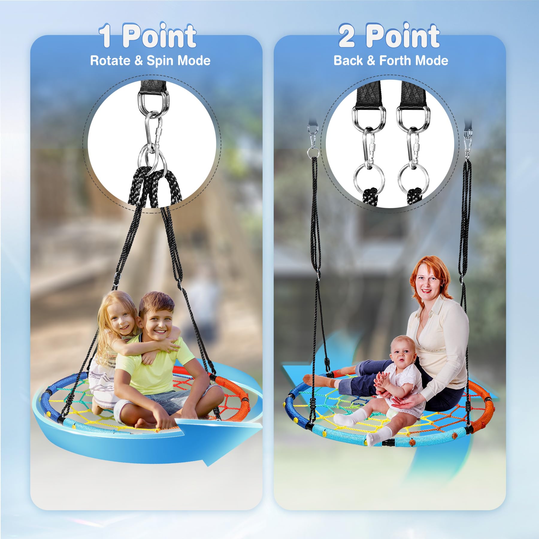 40" Spider Web Swing for Kids Outdoor, Rope Round Flying Web Swing for Tree with Hanging Straps for Playground Backyard, Heavy Duty Capacity 750lbs, Rainbow