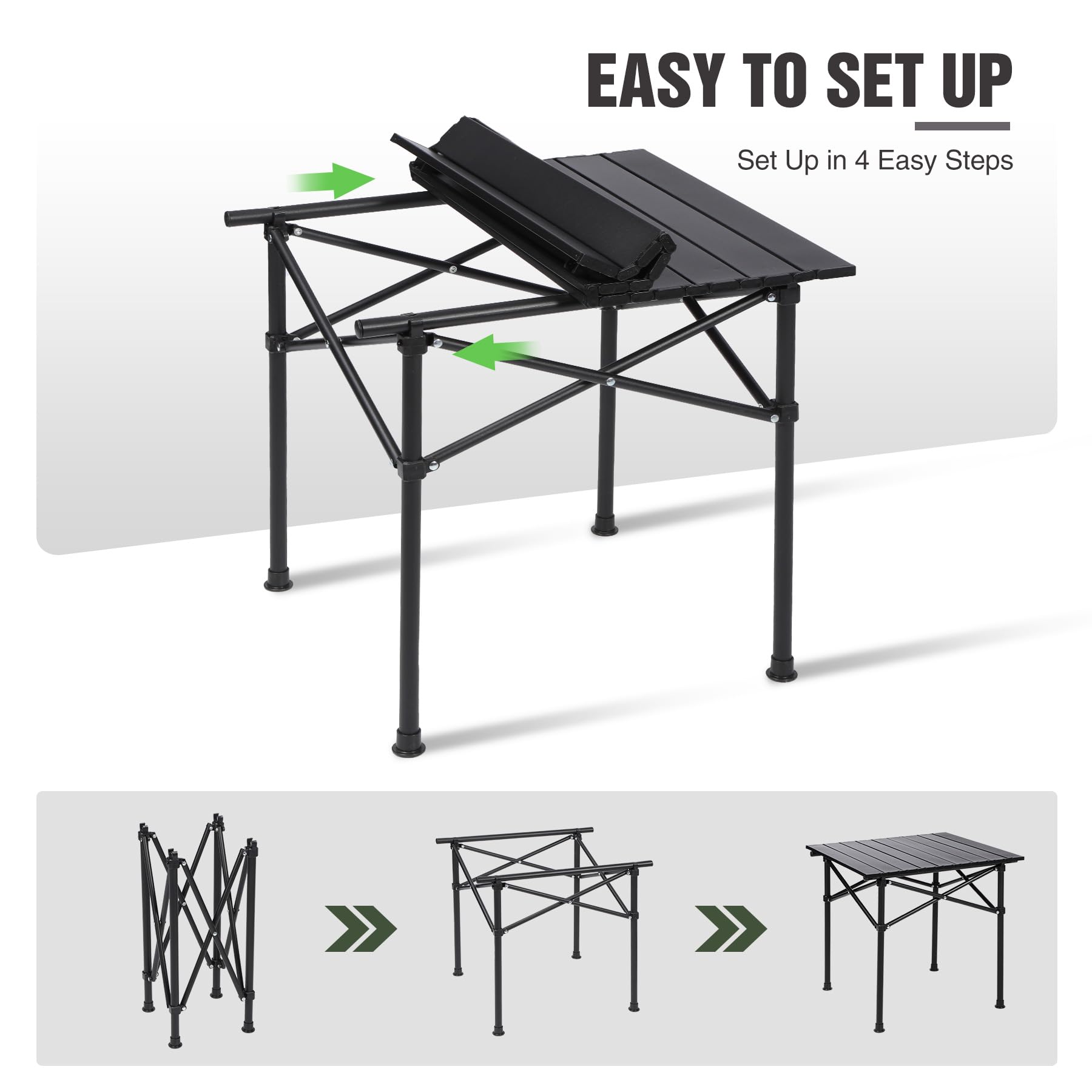 Portable Roll-Up Metal Camp Table - Black Square