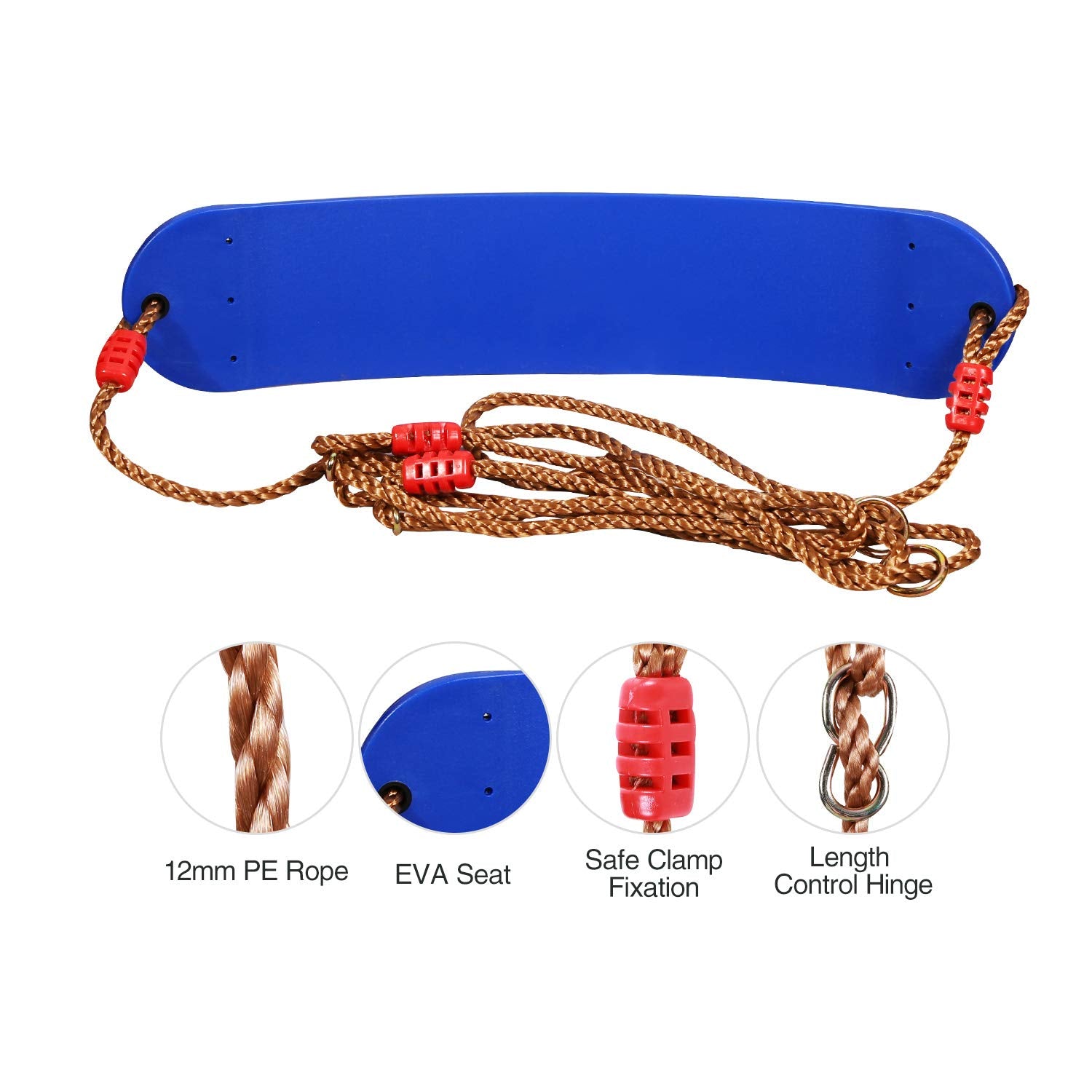 2 Pack Swing Seat for Kids and Adults, Heavy Duty Replacement Swing with Adjustable Ropes, Blue