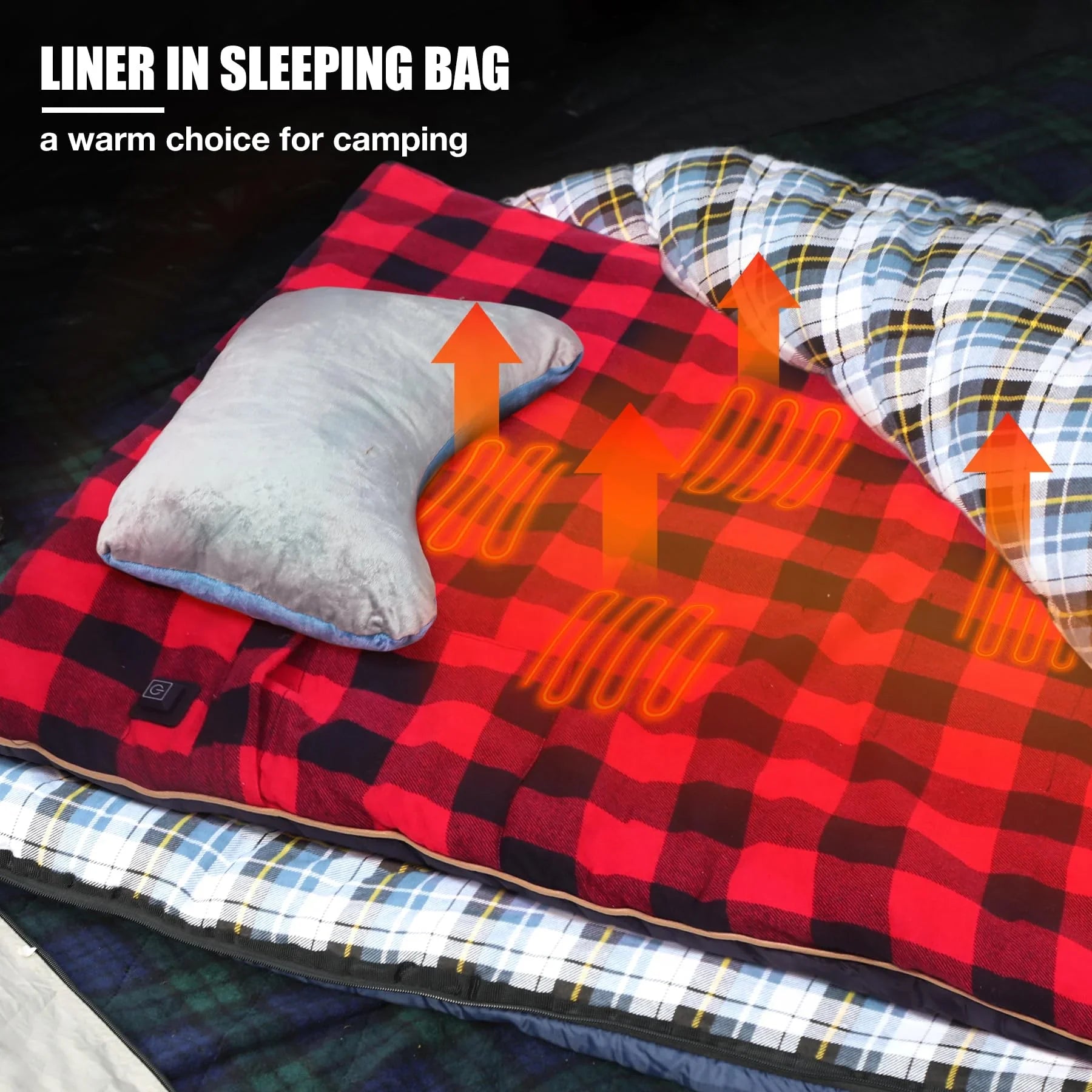 Heated Sleeping Bag Pad, Heated Sleeping Bag Liner, 5 Heating Zones, 3 Adjustable Heat Settings USB Heating Pad for Cold Weather Camping Backpacking or Hiking, Red