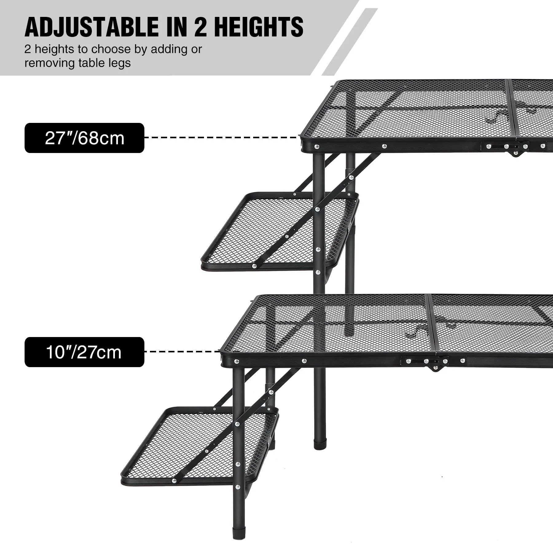 Folding Grill Table for Outside with Adjustable Height Legs