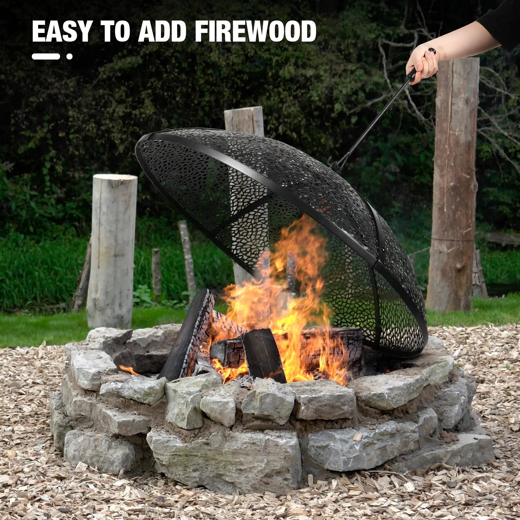 30Inch Fire Pit Spark Screen, Collapsible Fire Pit Screen Round with Handle