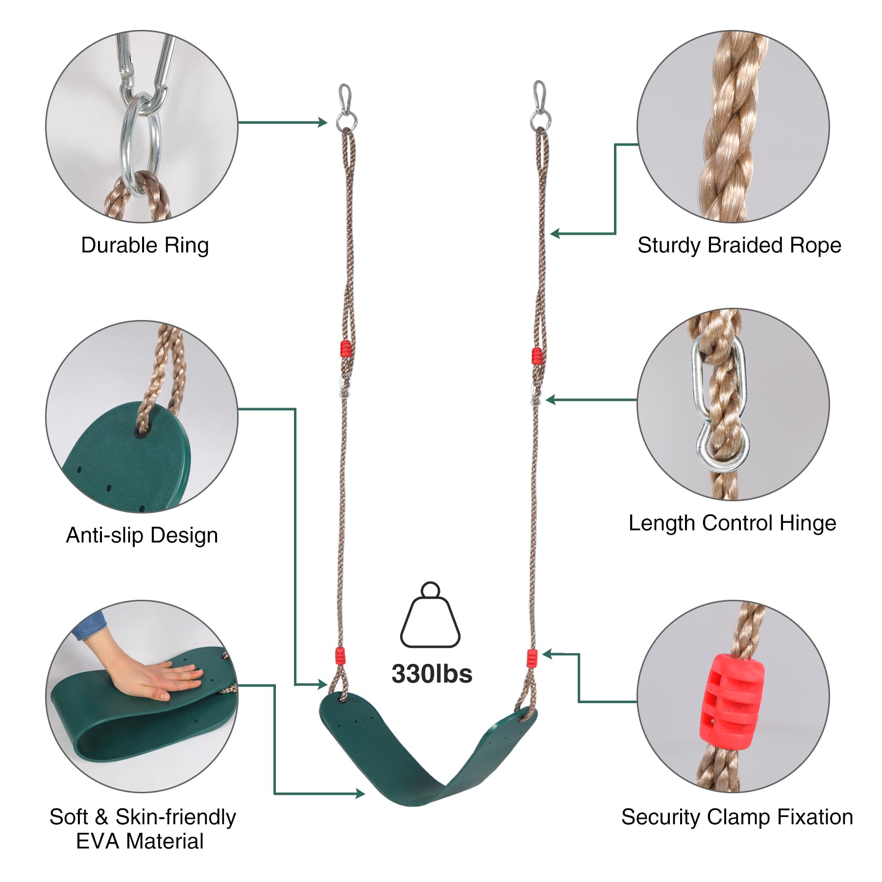 Kids Belt Swing Seat & Disc Climbing Rope Combo Set
