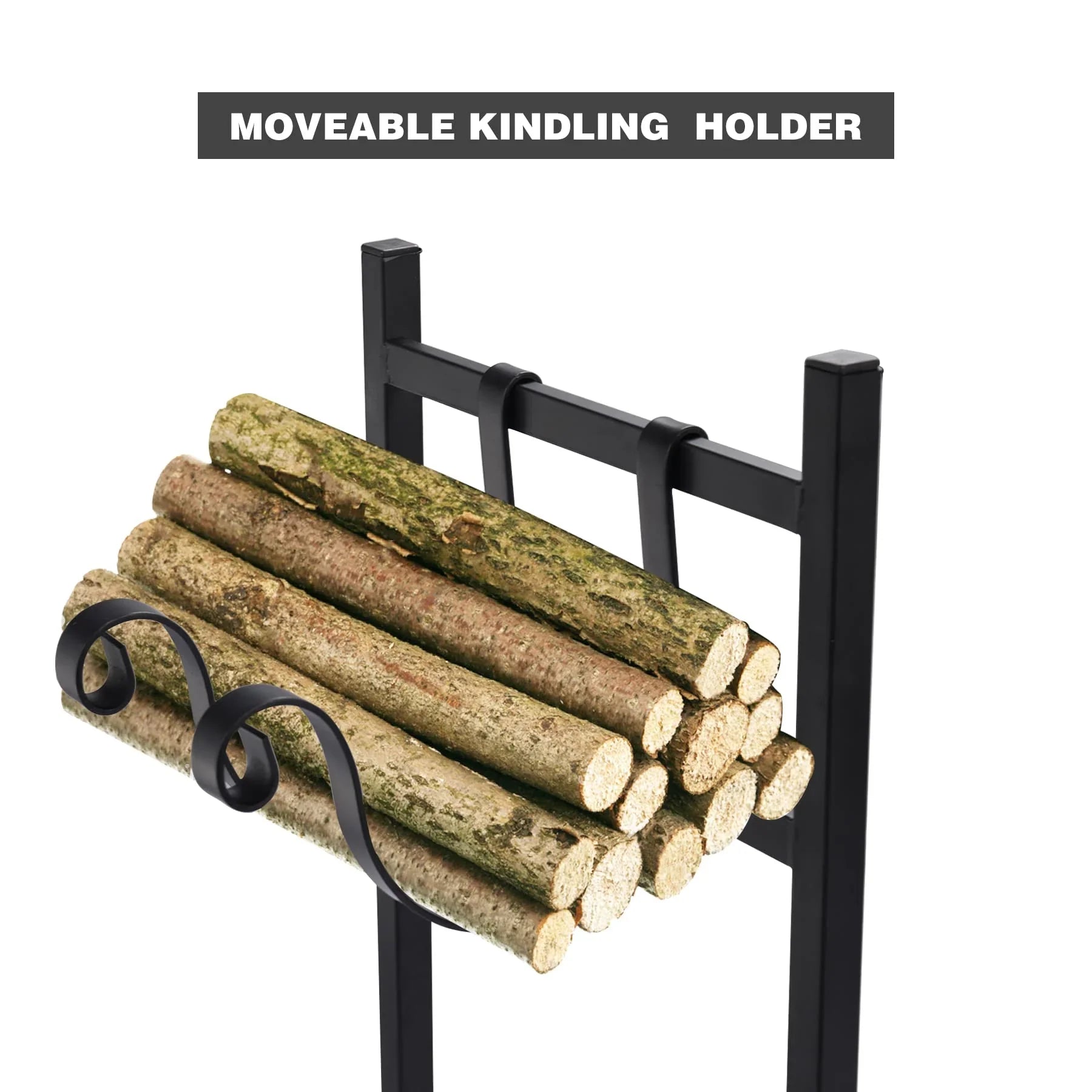 4FT Heavy Duty Firewood Rack Outdoor Indoor, Steel Log Holder Wood Storage Stand with Kindling Hooks for Fireplace Fire Pit Porch Backyard Black