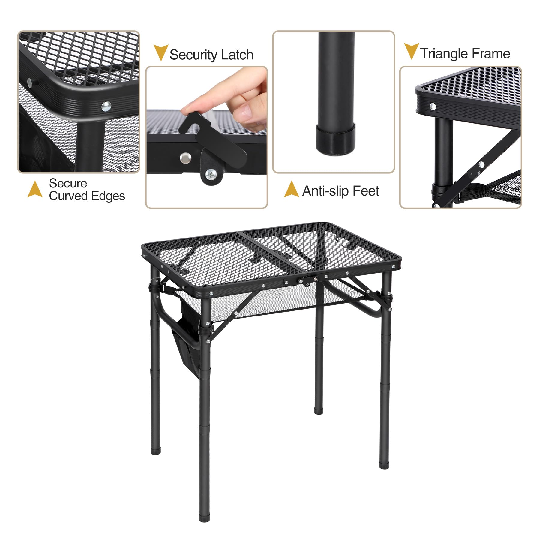 REDCAMP Folding Grill Table for Outside with Adjustable Height Legs