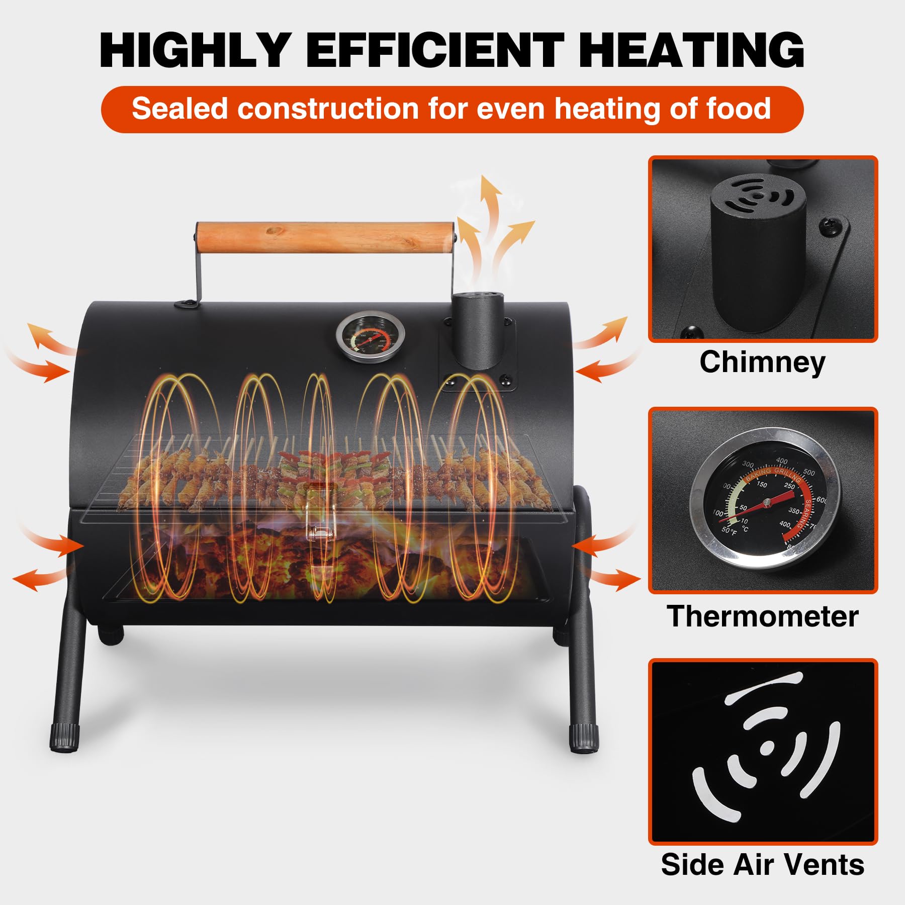 Portable Charcoal Grill with Thermometer
