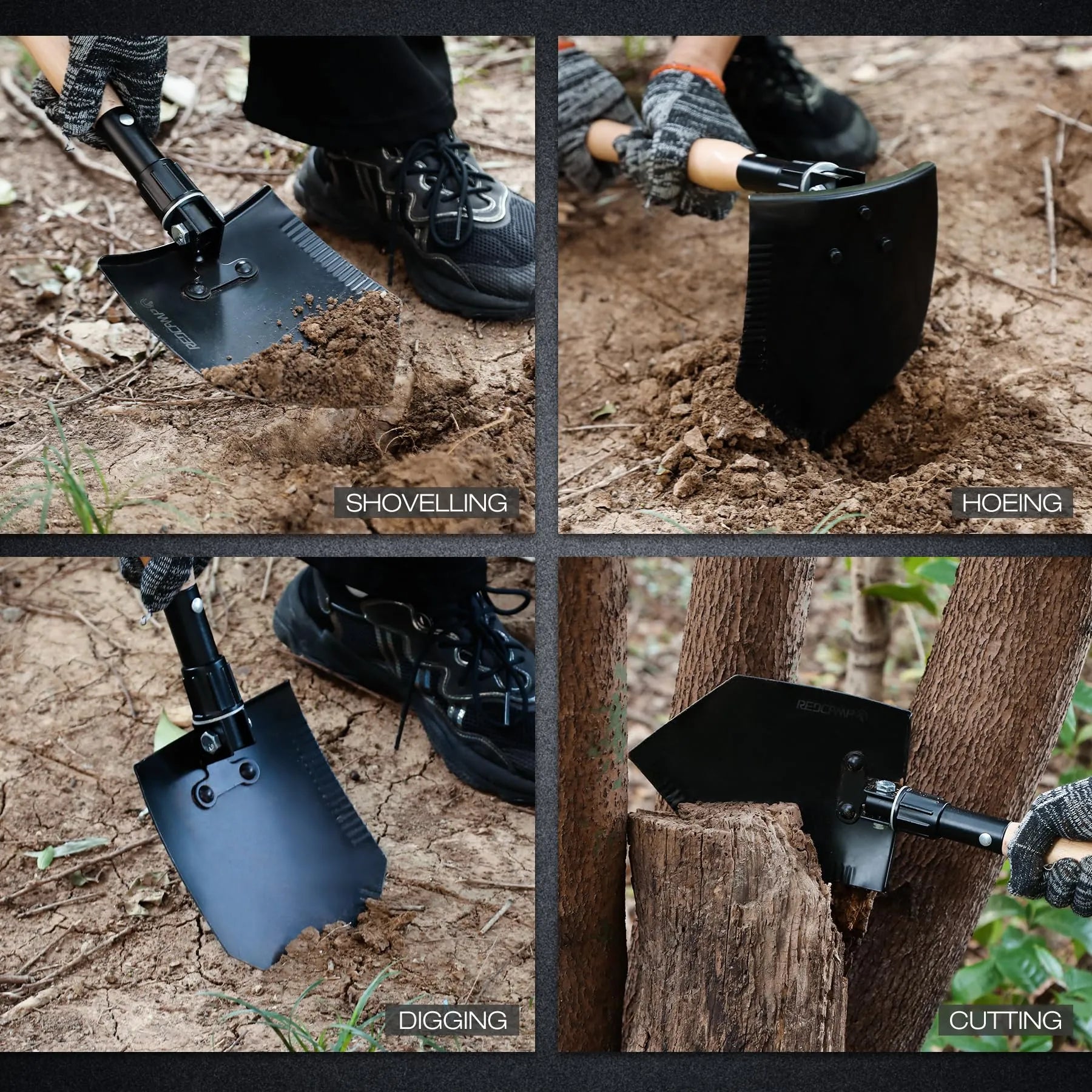 23" Forces Spetsnaz Shovel, Tactical Entrenching Tool Hardwood Handle Shovel, Military Folding Camping Shovel for Camping Hiking Gardening Beach, Black