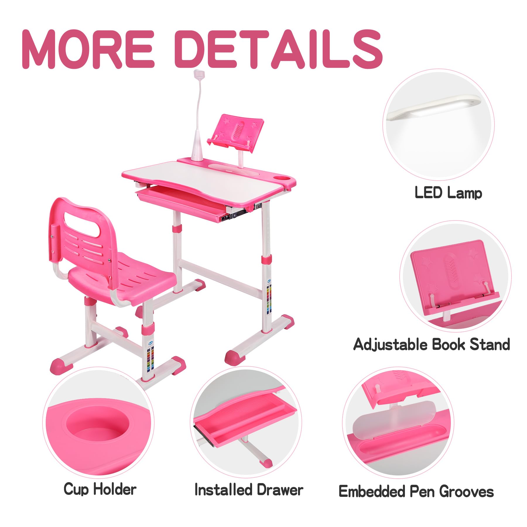 REDCAMP Adjustable Student Desk and Chair Set with Drawing Tilt Desktop