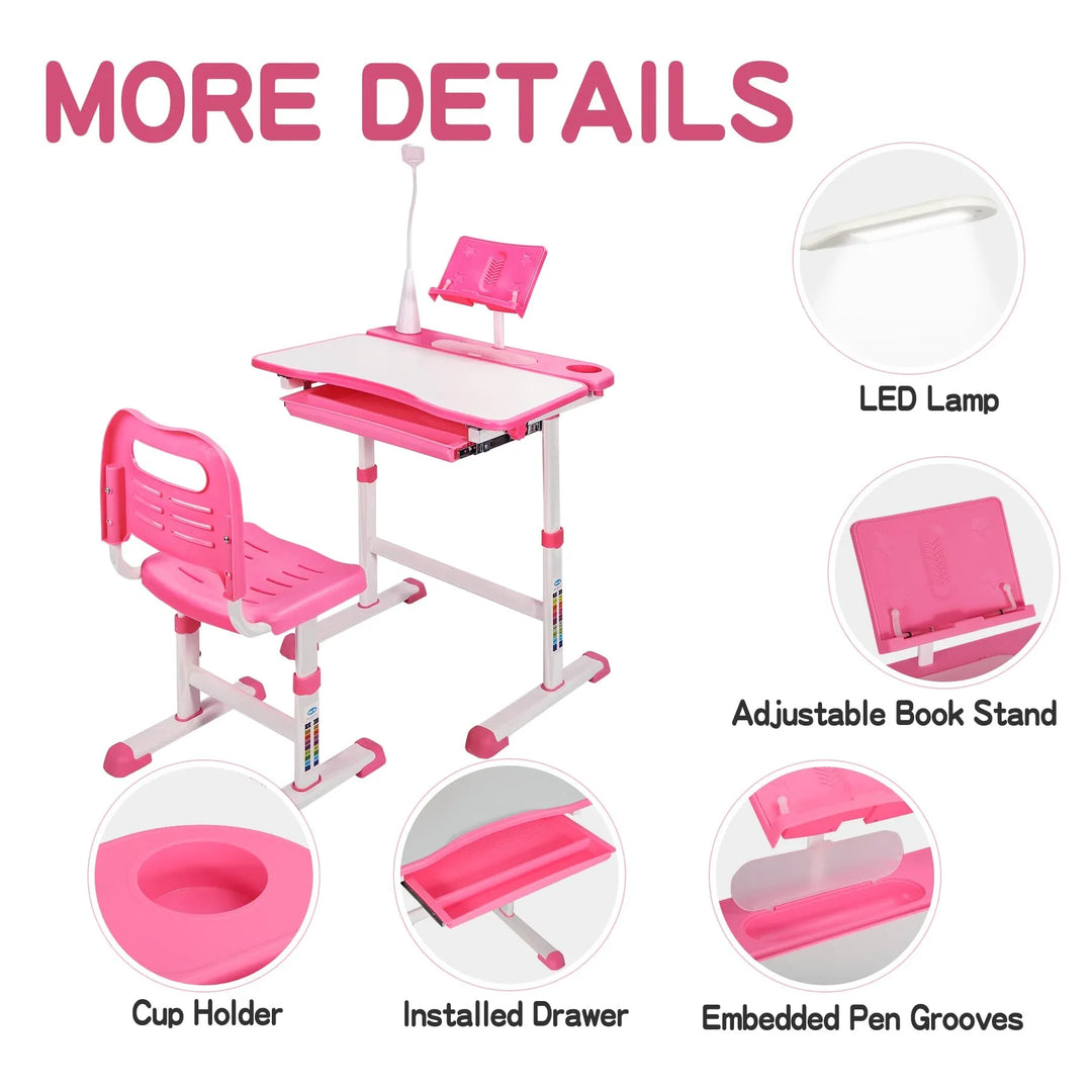 REDCAMP Adjustable Student Desk and Chair Set with Drawing Tilt Desktop