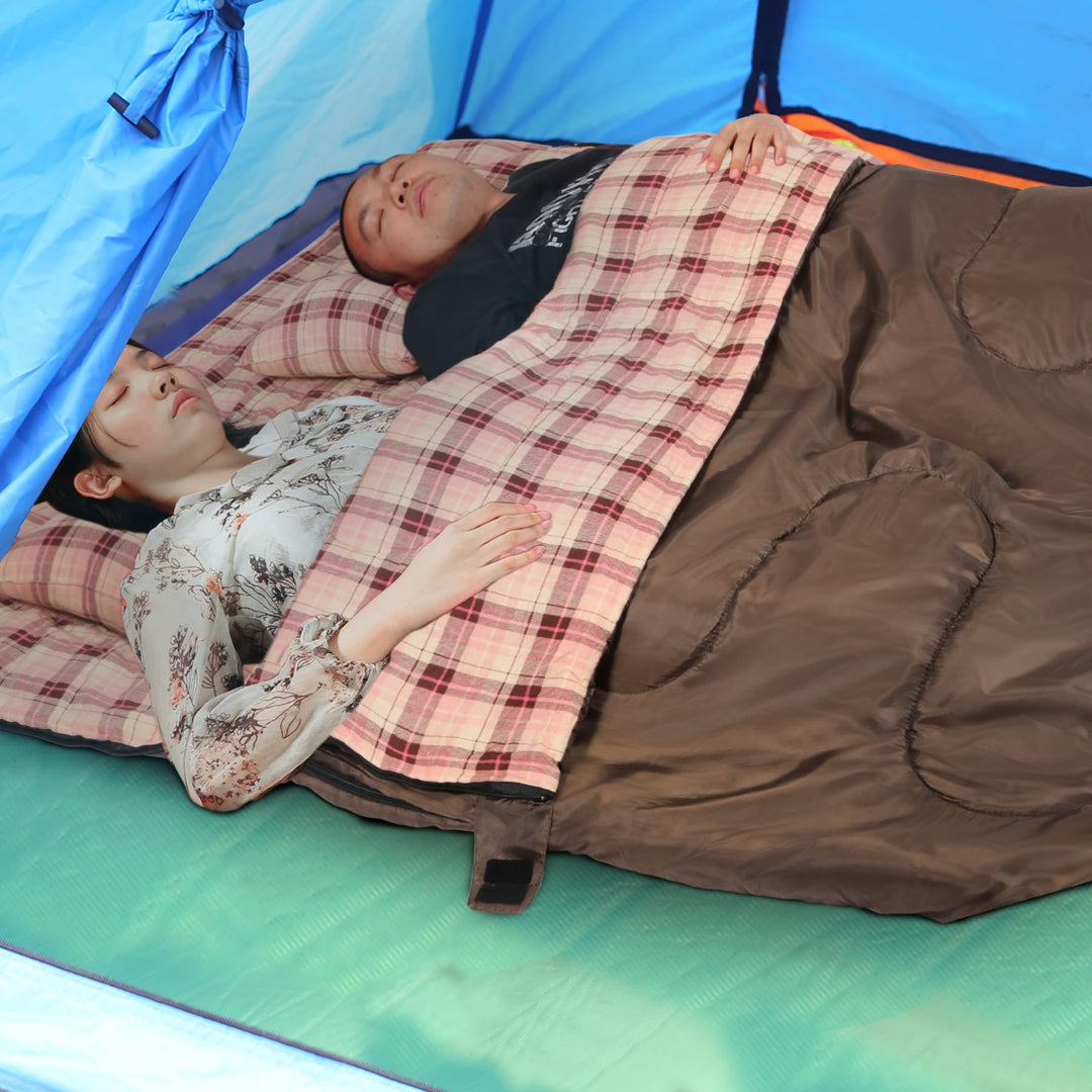 REDCAMP Double Sleeping Bag for Adults with Pillows , XXL Queen Size Two Person Flannel Sleeping Bag for All Season Couples Family Camping Hiking Backpacking